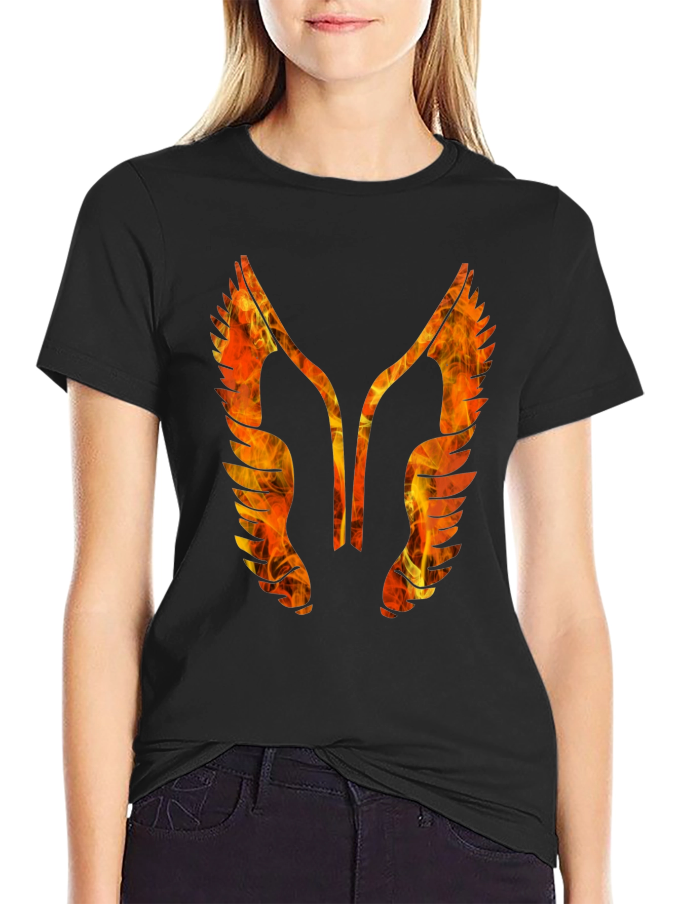 Fiery Winged Graphic Tee - Bold Black T-Shirt