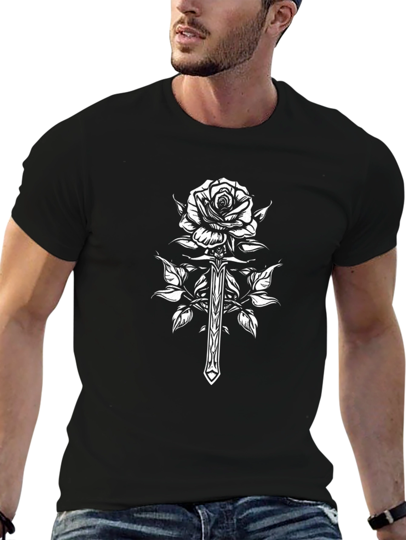 Rose & Sword Graphic Tee - Gothic Style