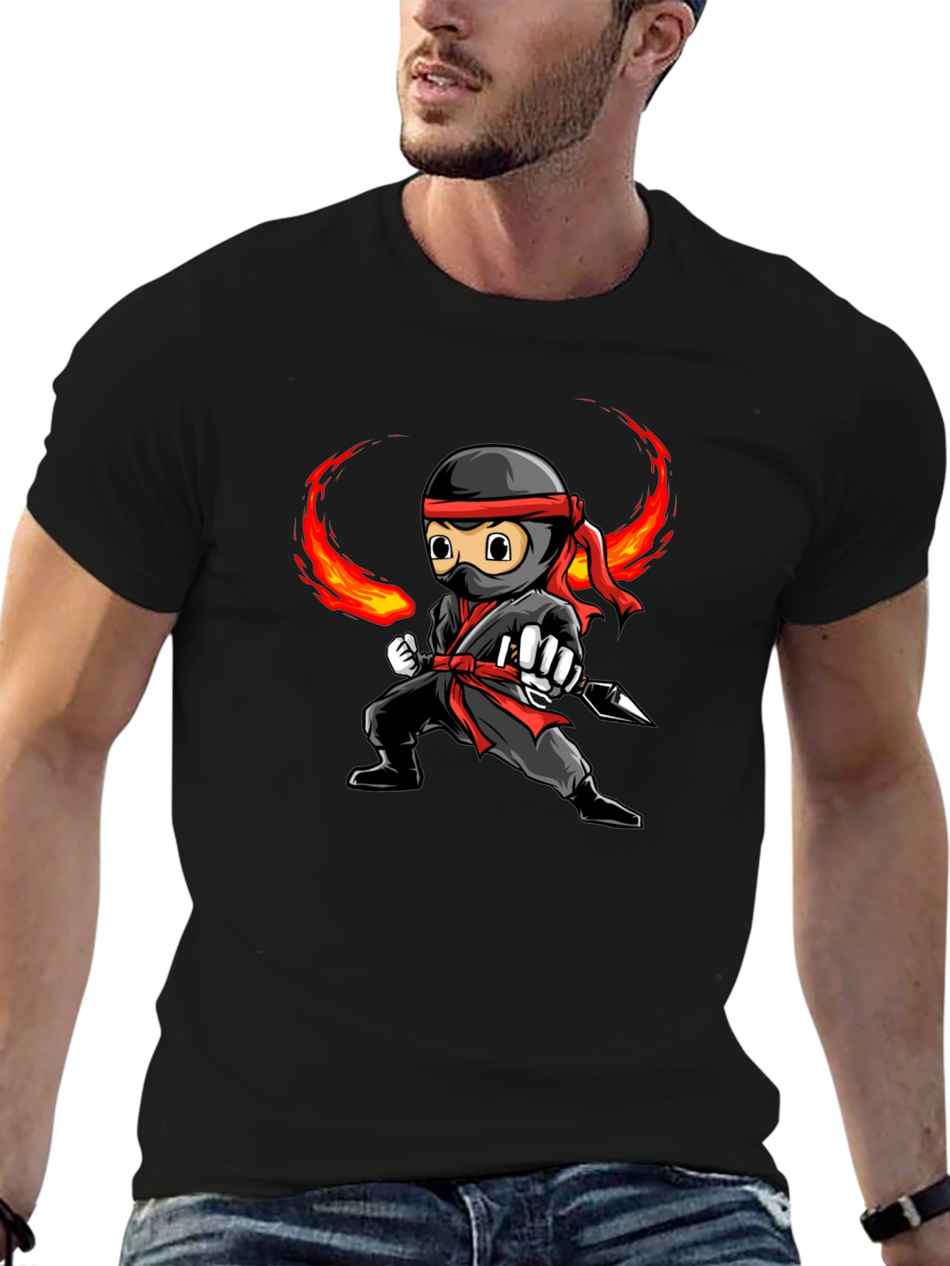 Ninja Graphic Tee - Black Cotton T-Shirt