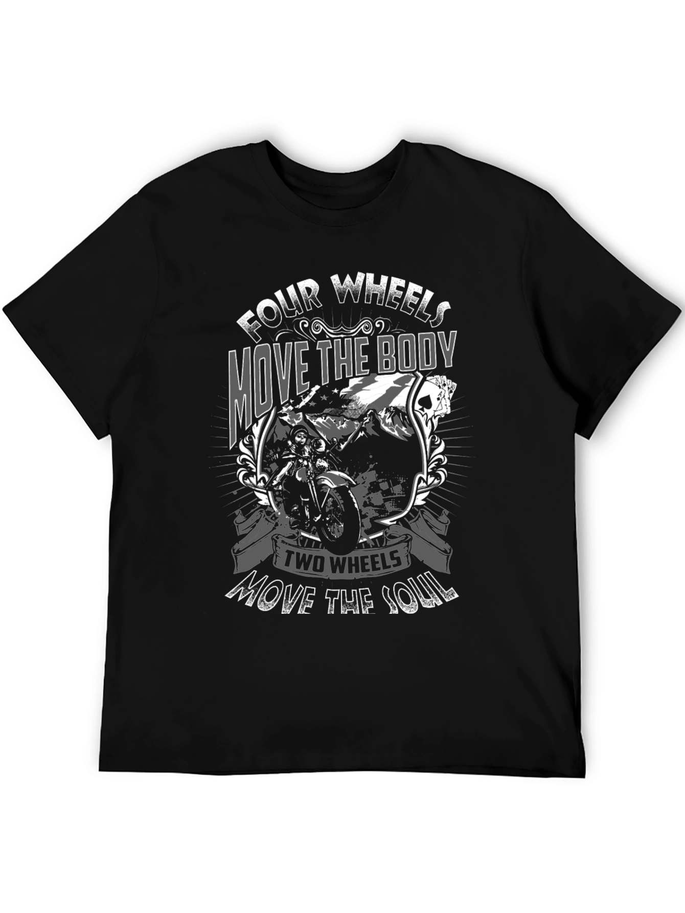 Motorcycle Graphic T-Shirt: Four Wheels Two Wheels