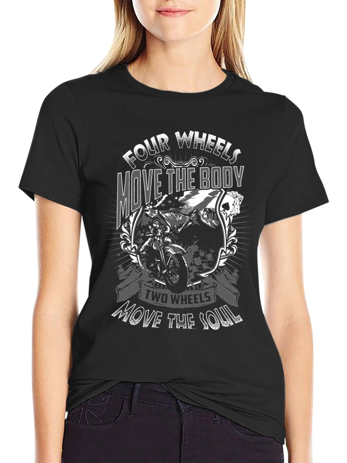 Motorcycle Graphic T-Shirt: Four Wheels Two Wheels
