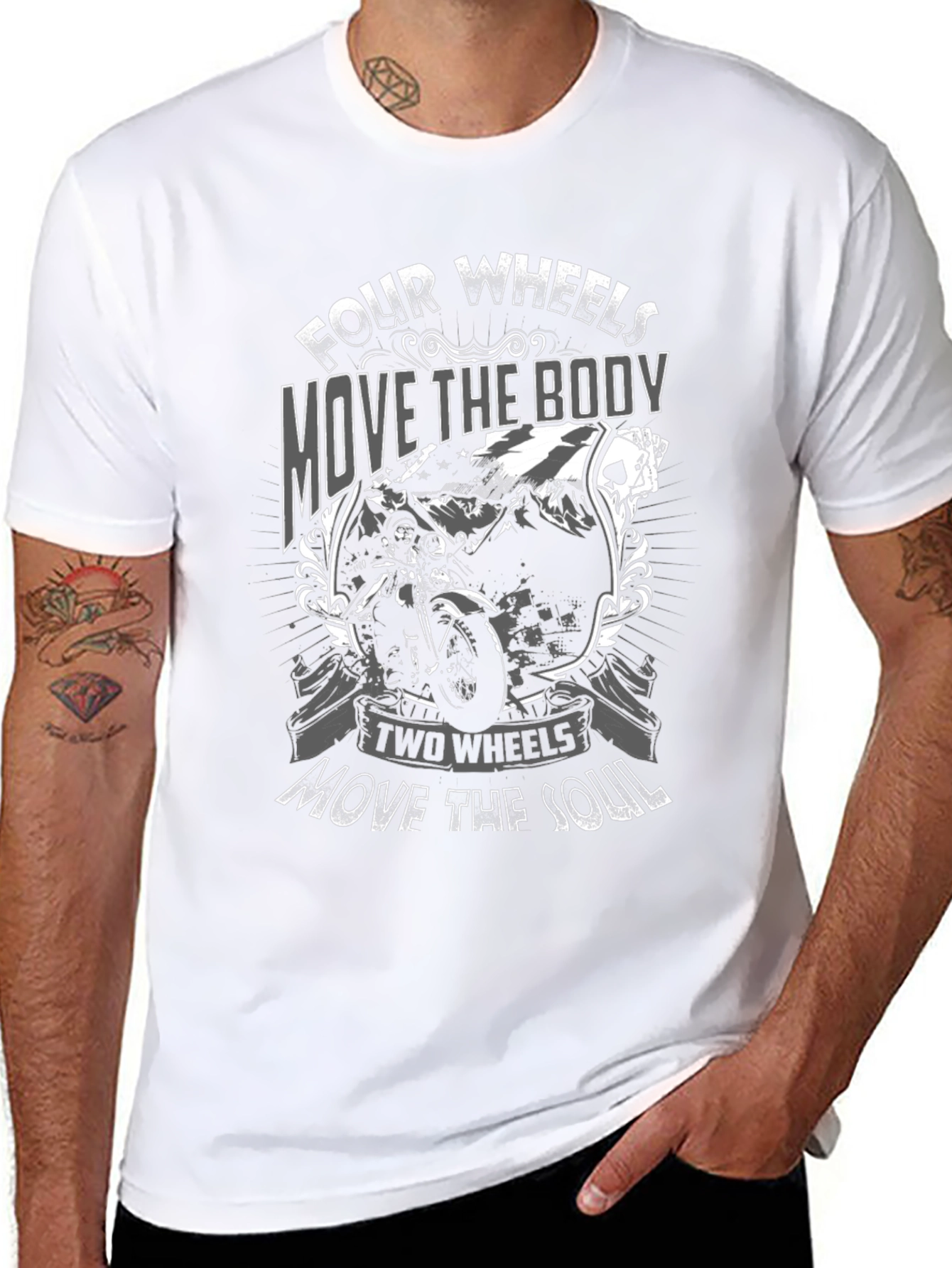 Motorcycle Graphic T-Shirt: Four Wheels Two Wheels