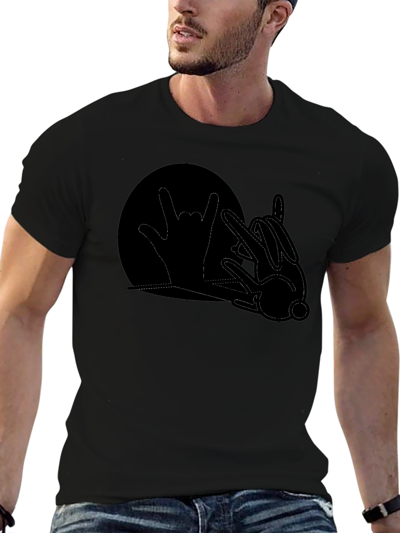 Rock On Rabbit T-Shirt - Black Cotton Graphic Tee