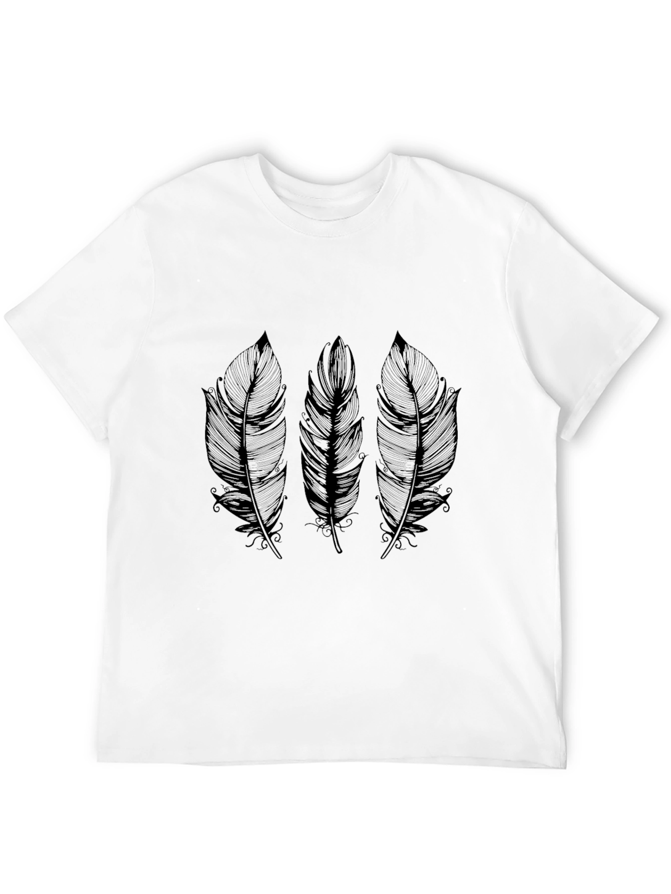 Mens Feather Graphic Print Black T-Shirt