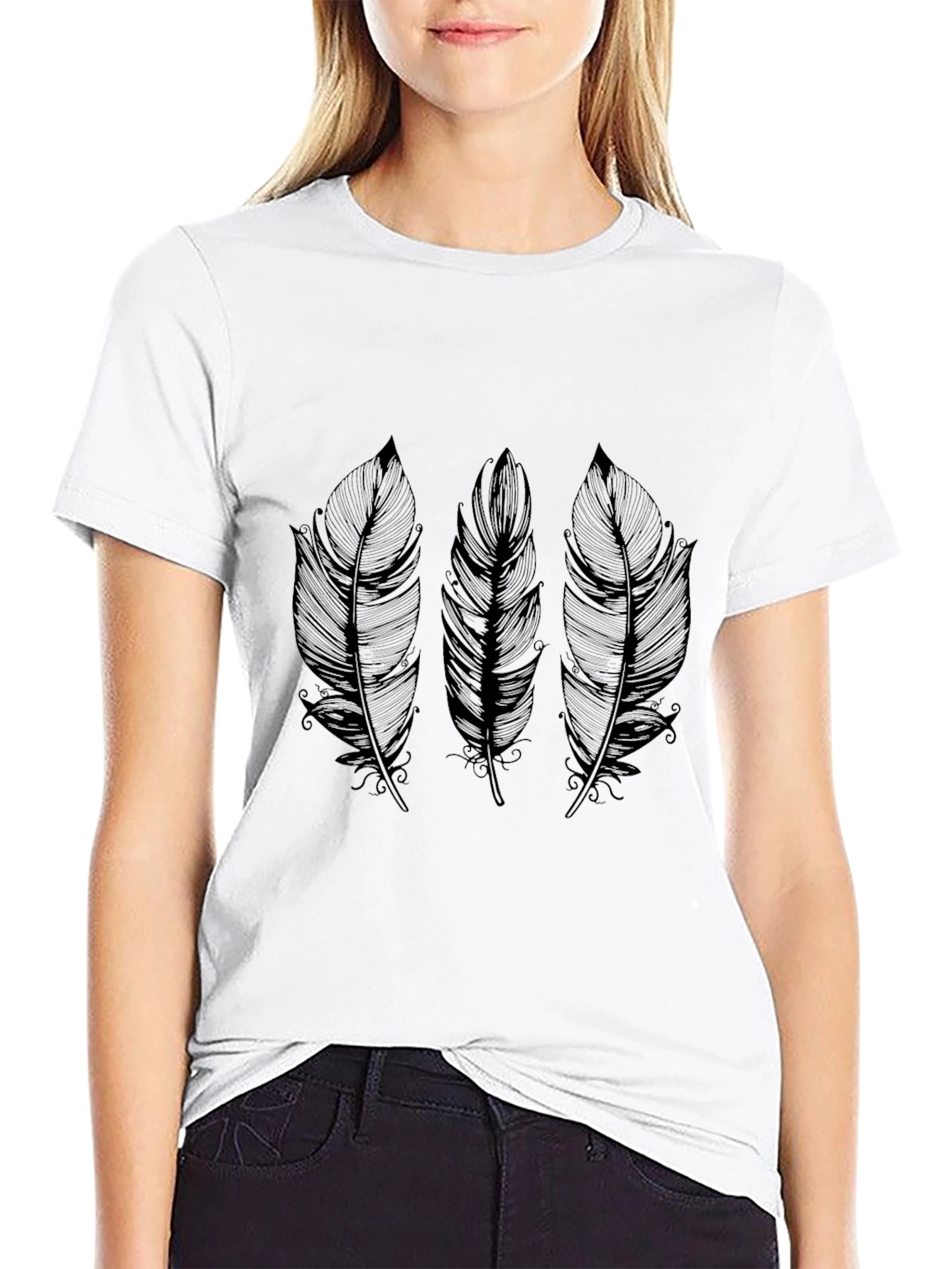 Mens Feather Graphic Print Black T-Shirt