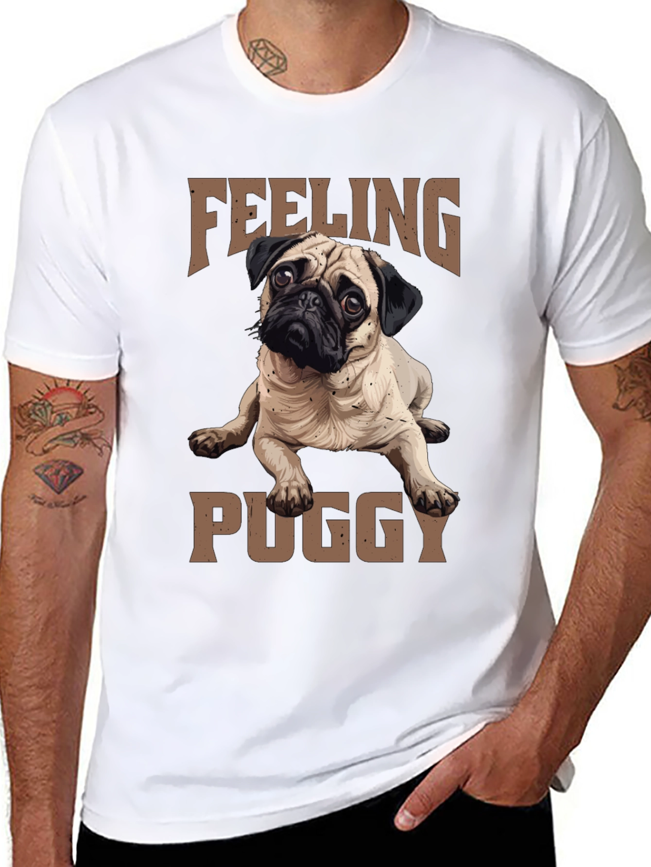 Feeling Puggy Black T-Shirt | Cute Dog Tee