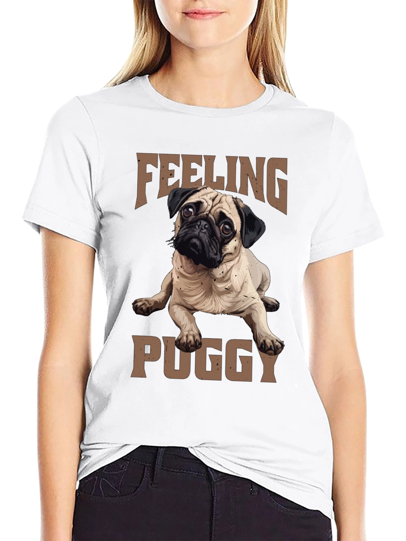Feeling Puggy Black T-Shirt | Cute Dog Tee