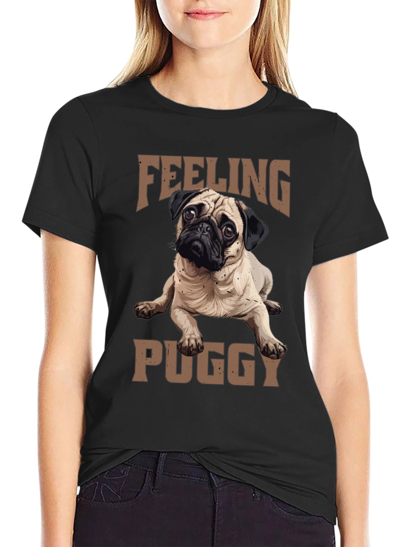 Feeling Puggy Black T-Shirt | Cute Dog Tee