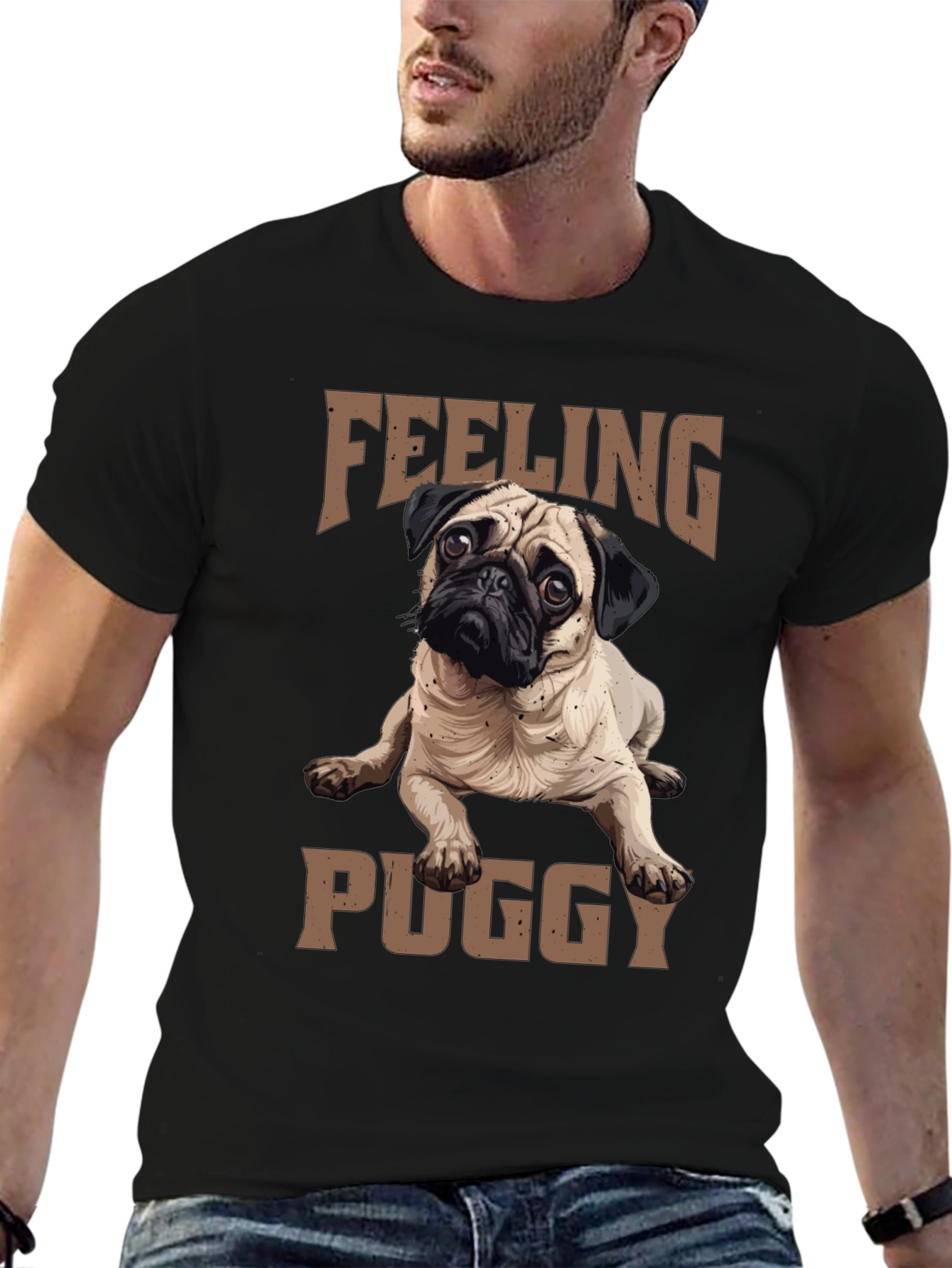 Feeling Puggy Black T-Shirt | Cute Dog Tee