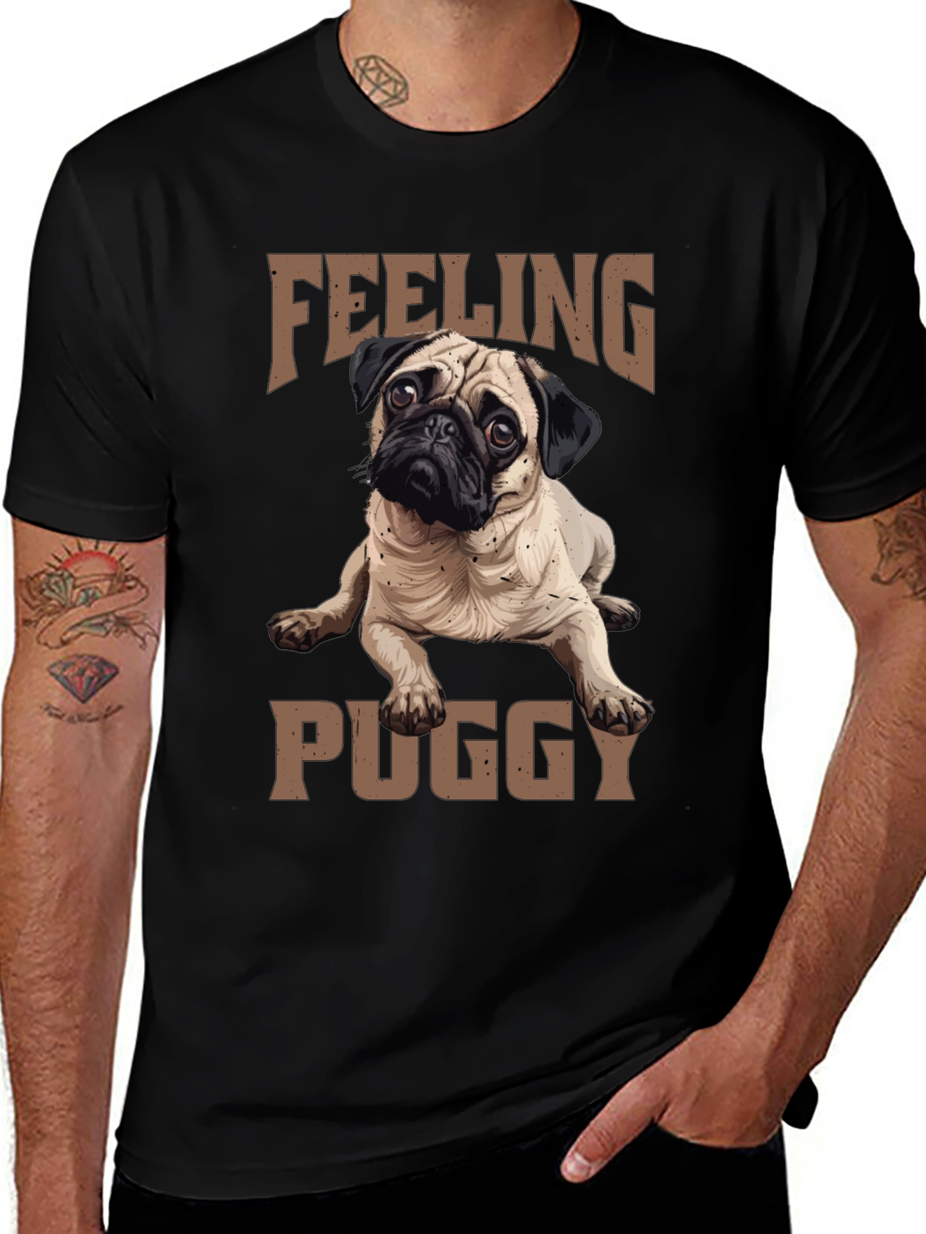Feeling Puggy Black T-Shirt | Cute Dog Tee