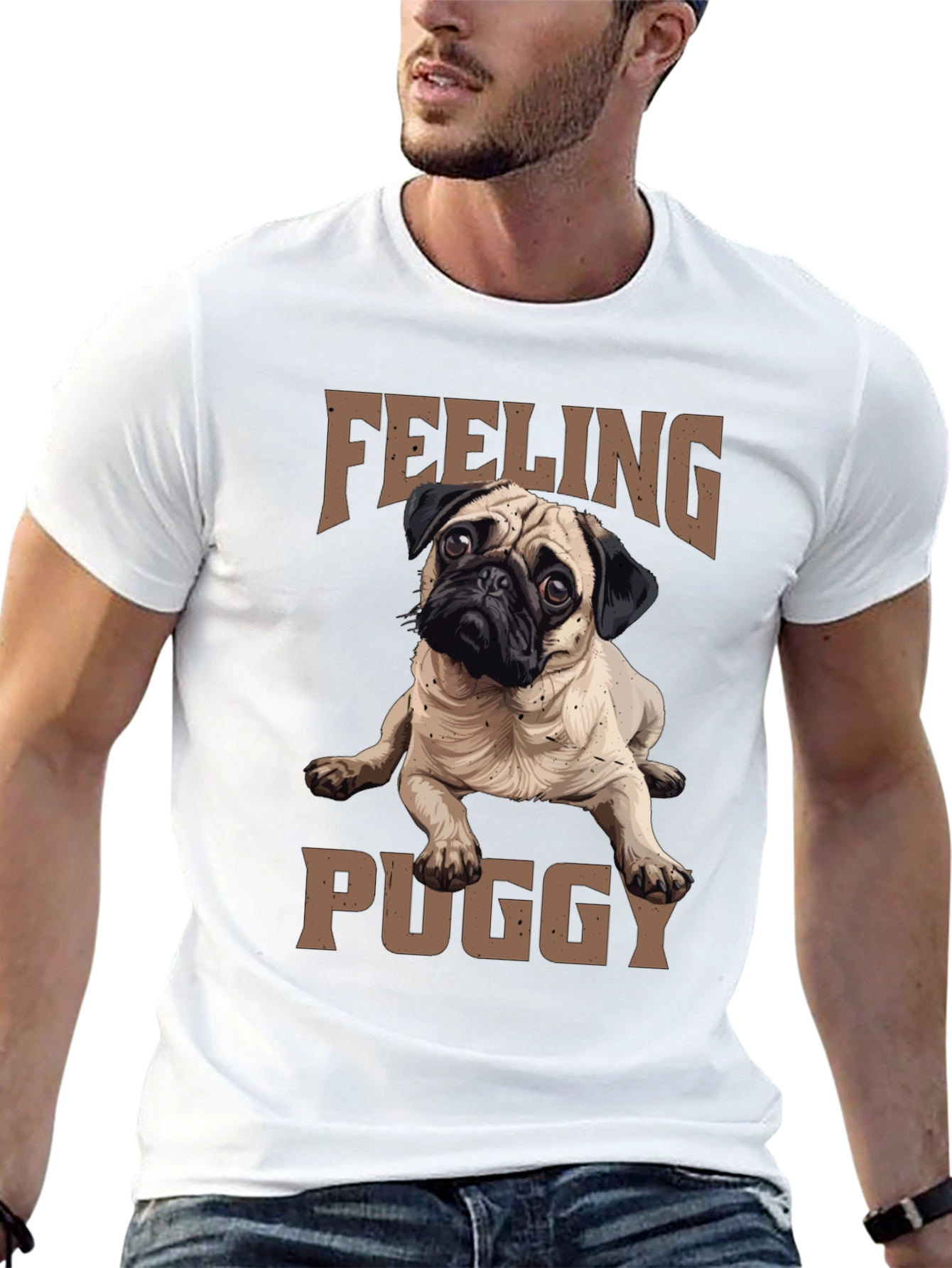Feeling Puggy Black T-Shirt | Cute Dog Tee