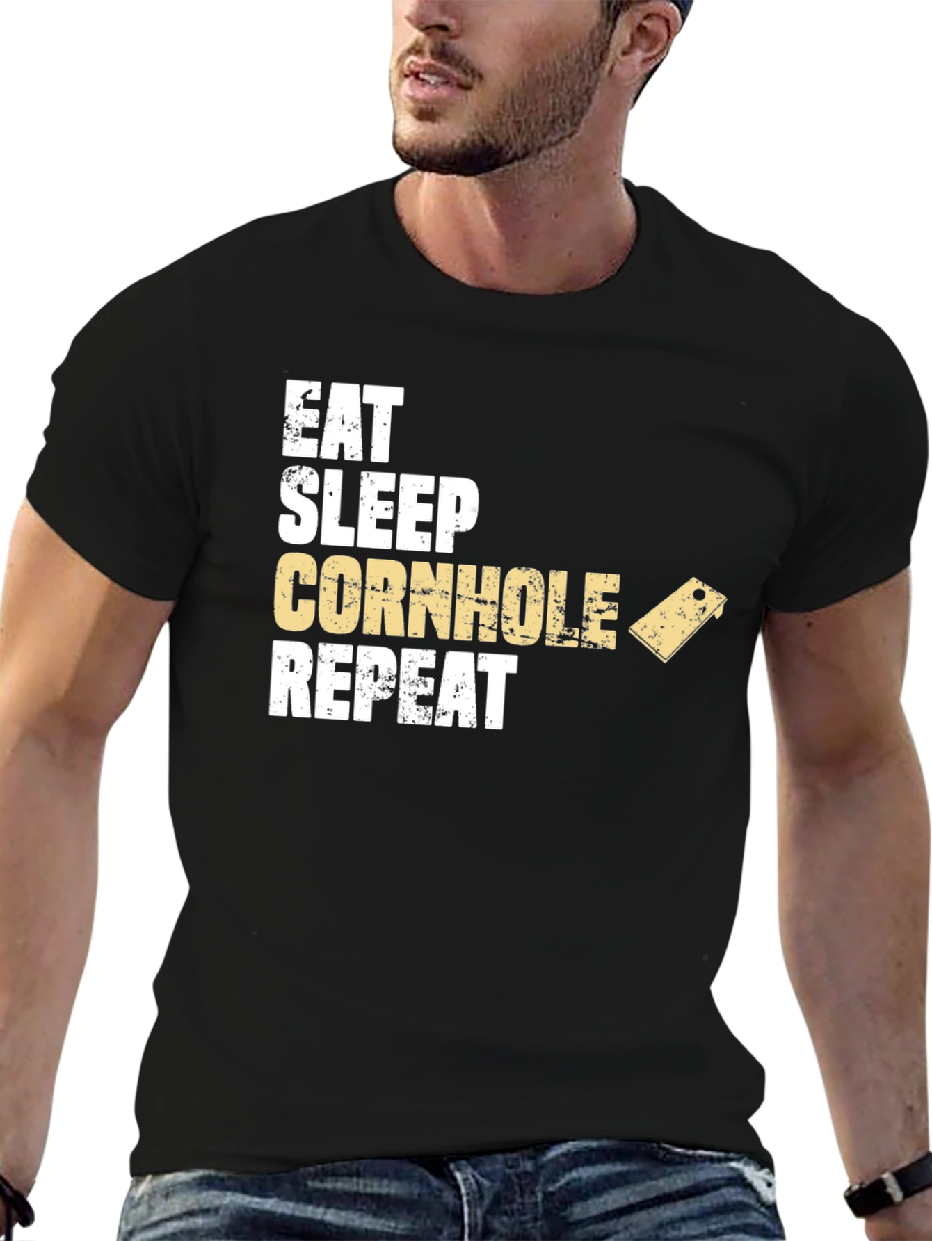 Eat Sleep Cornhole Repeat Black T-Shirt