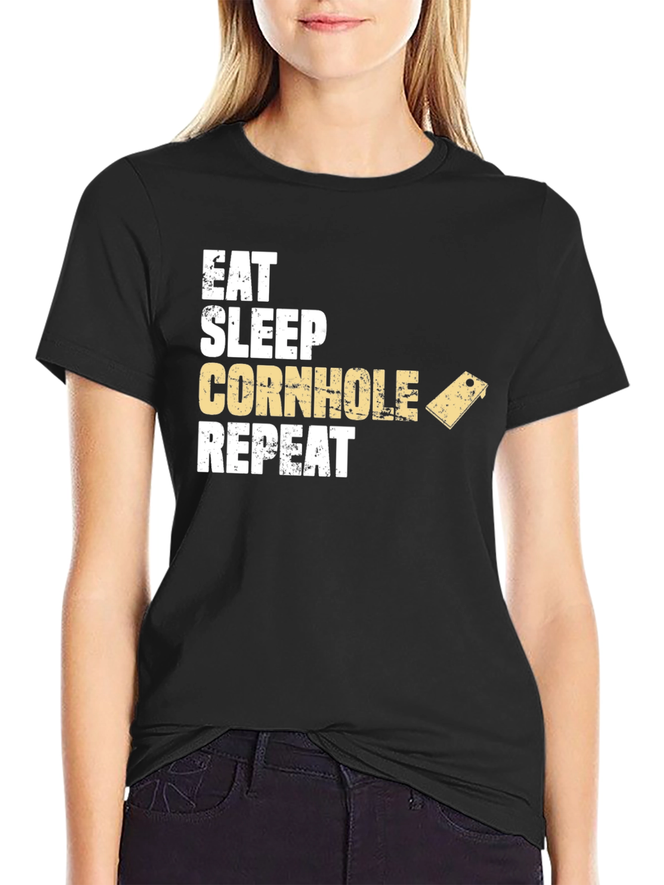 Eat Sleep Cornhole Repeat Black T-Shirt