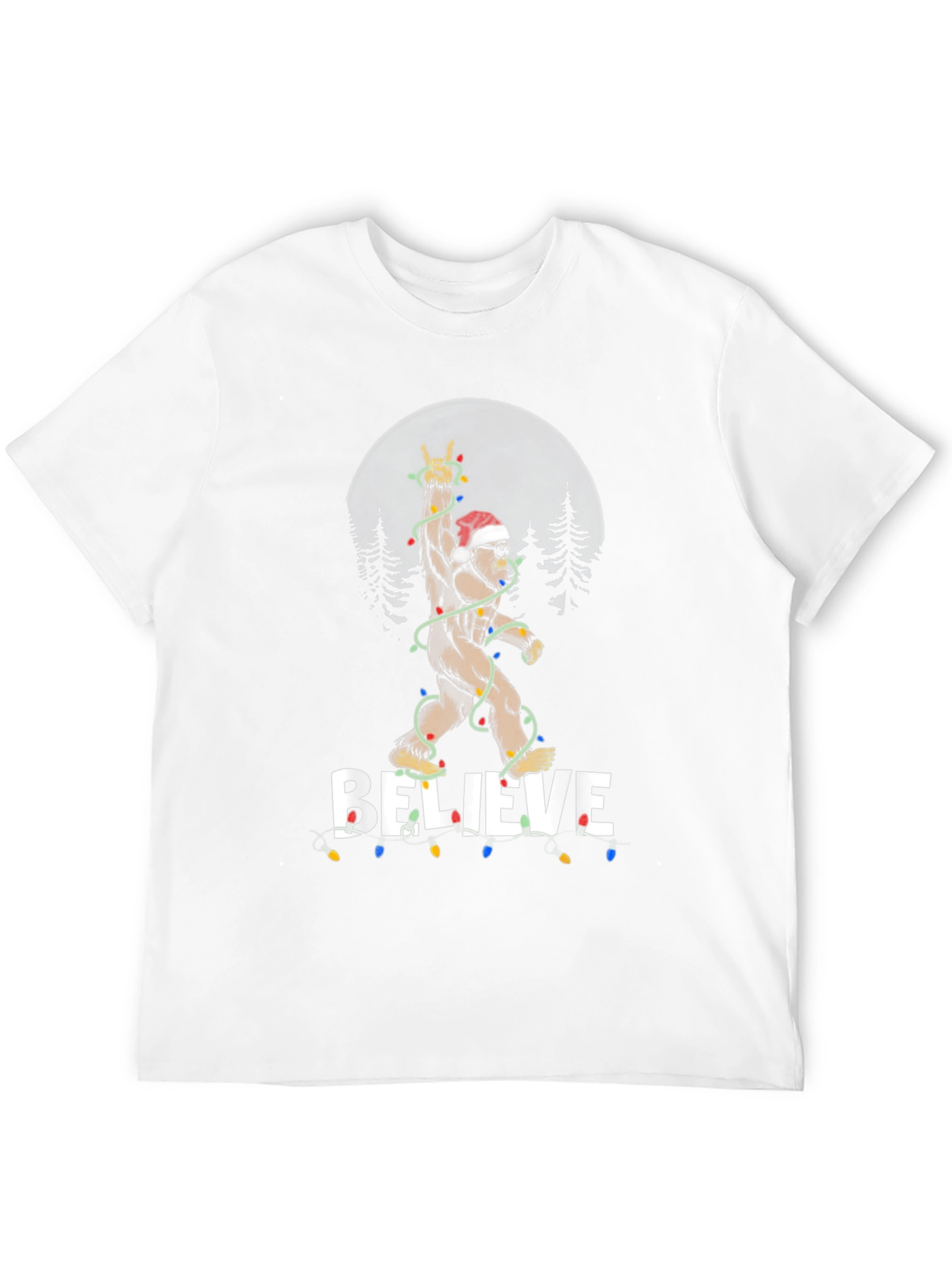 Believe Bigfoot Christmas Lights Holiday T-Shirt