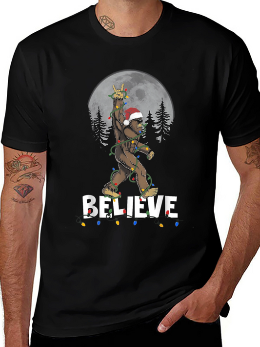 Believe Bigfoot Christmas Lights Holiday T-Shirt