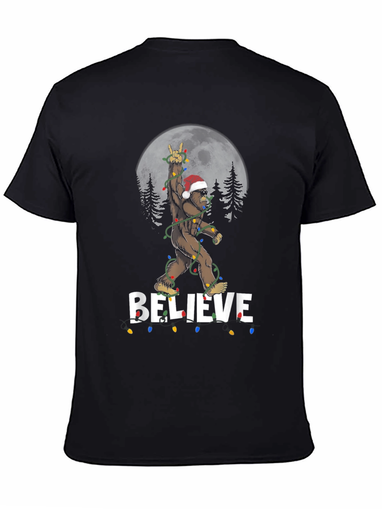 Believe Bigfoot Christmas Lights Holiday T-Shirt