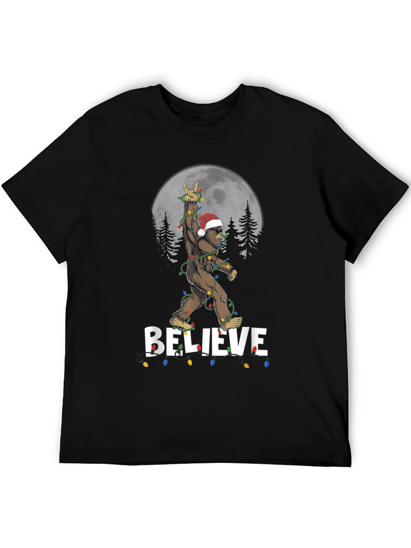 Believe Bigfoot Christmas Lights Holiday T-Shirt