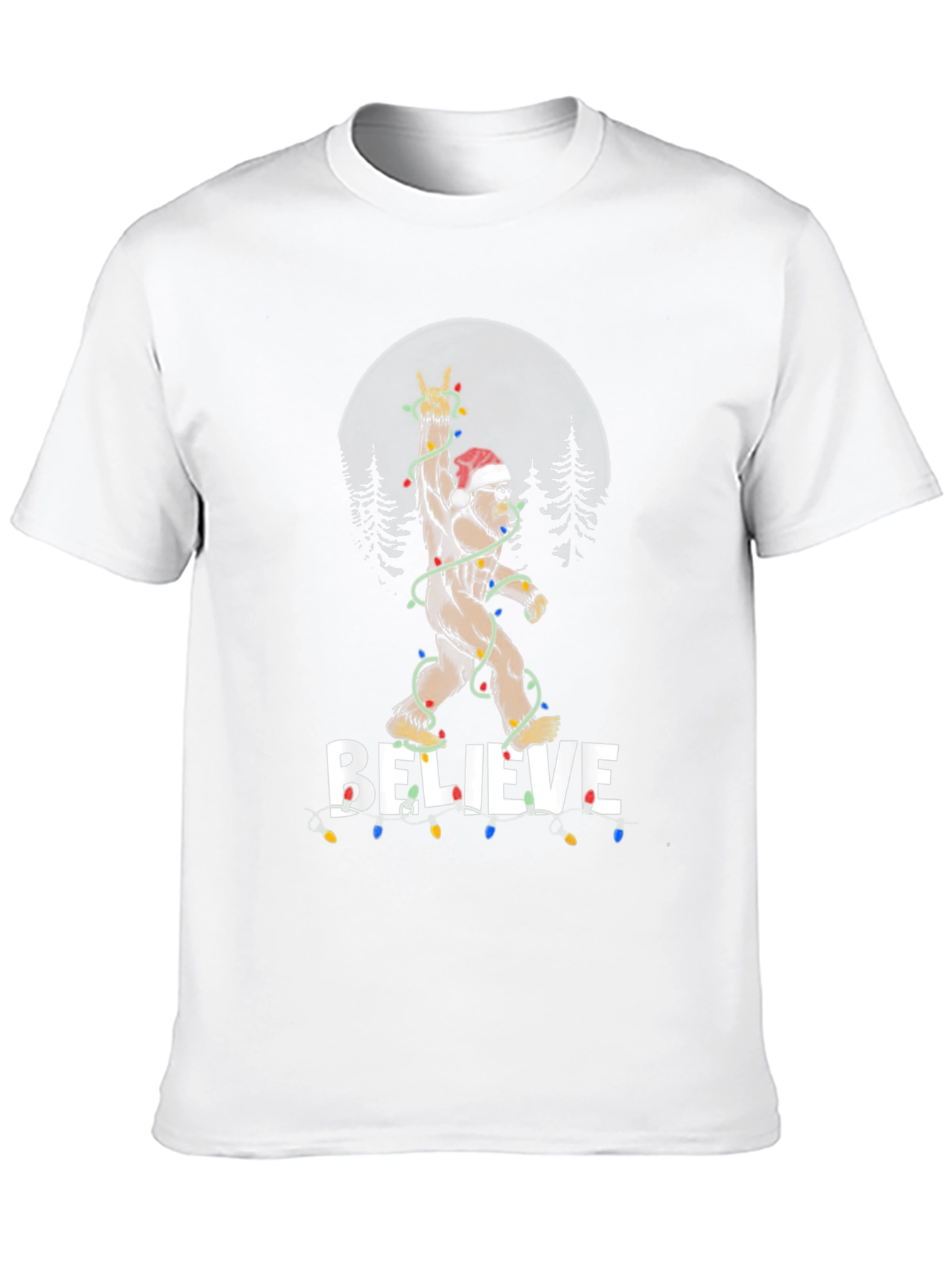 Believe Bigfoot Christmas Lights Holiday T-Shirt