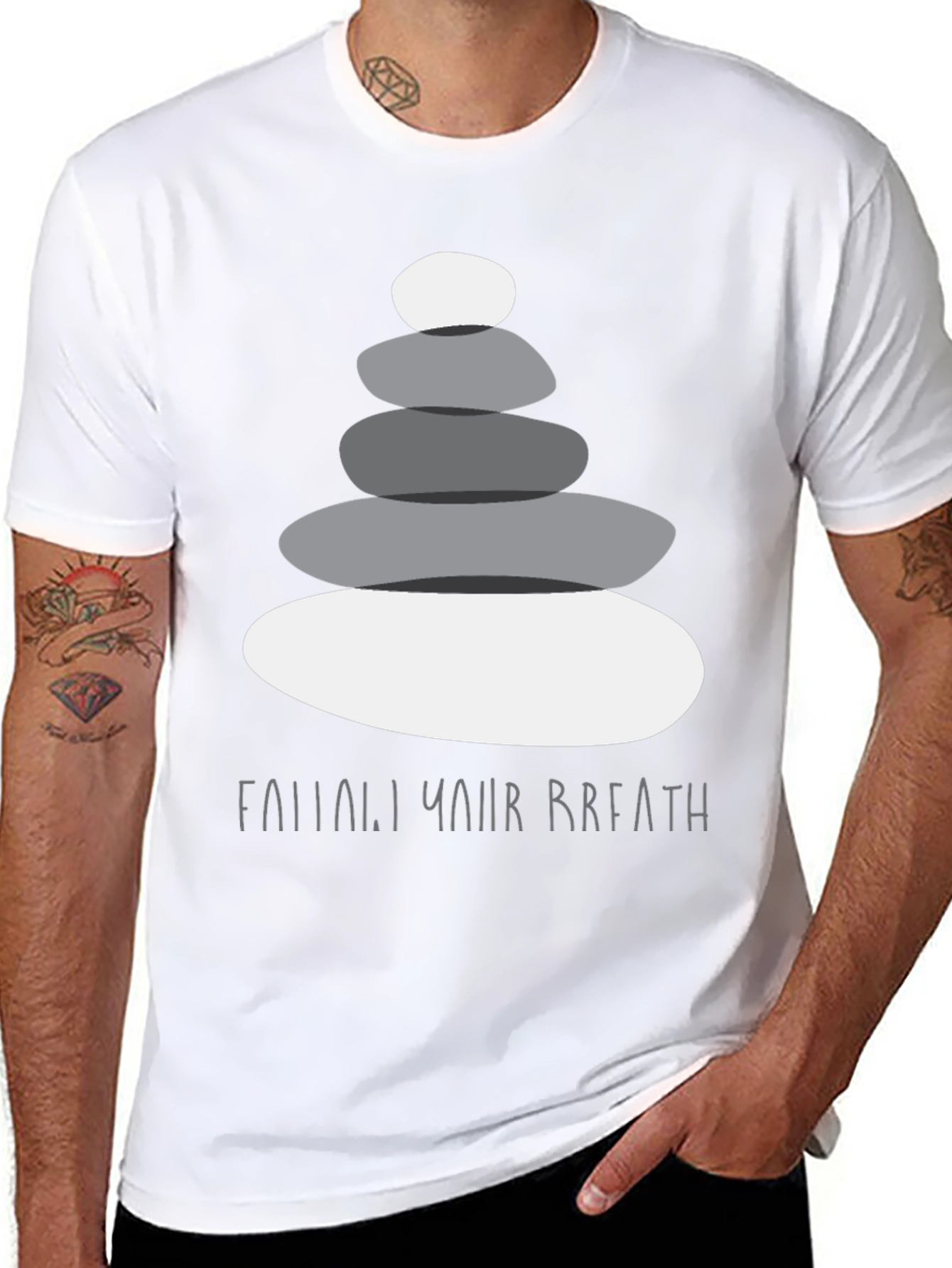 Zen Stone Stack T-Shirt - Follow Your Breath