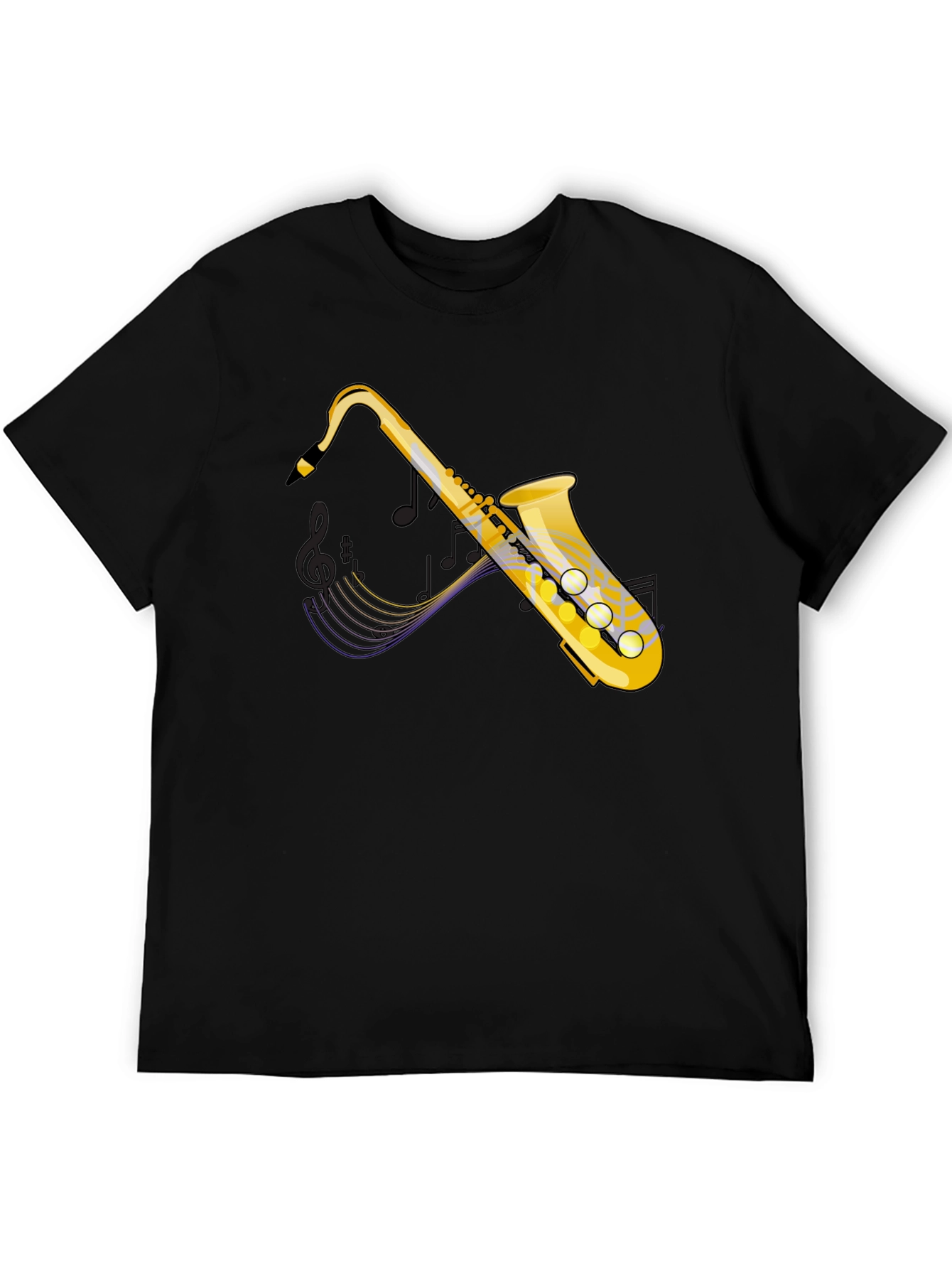 Saxophone Graphic Tee - Black Cotton Casual T-Shirt