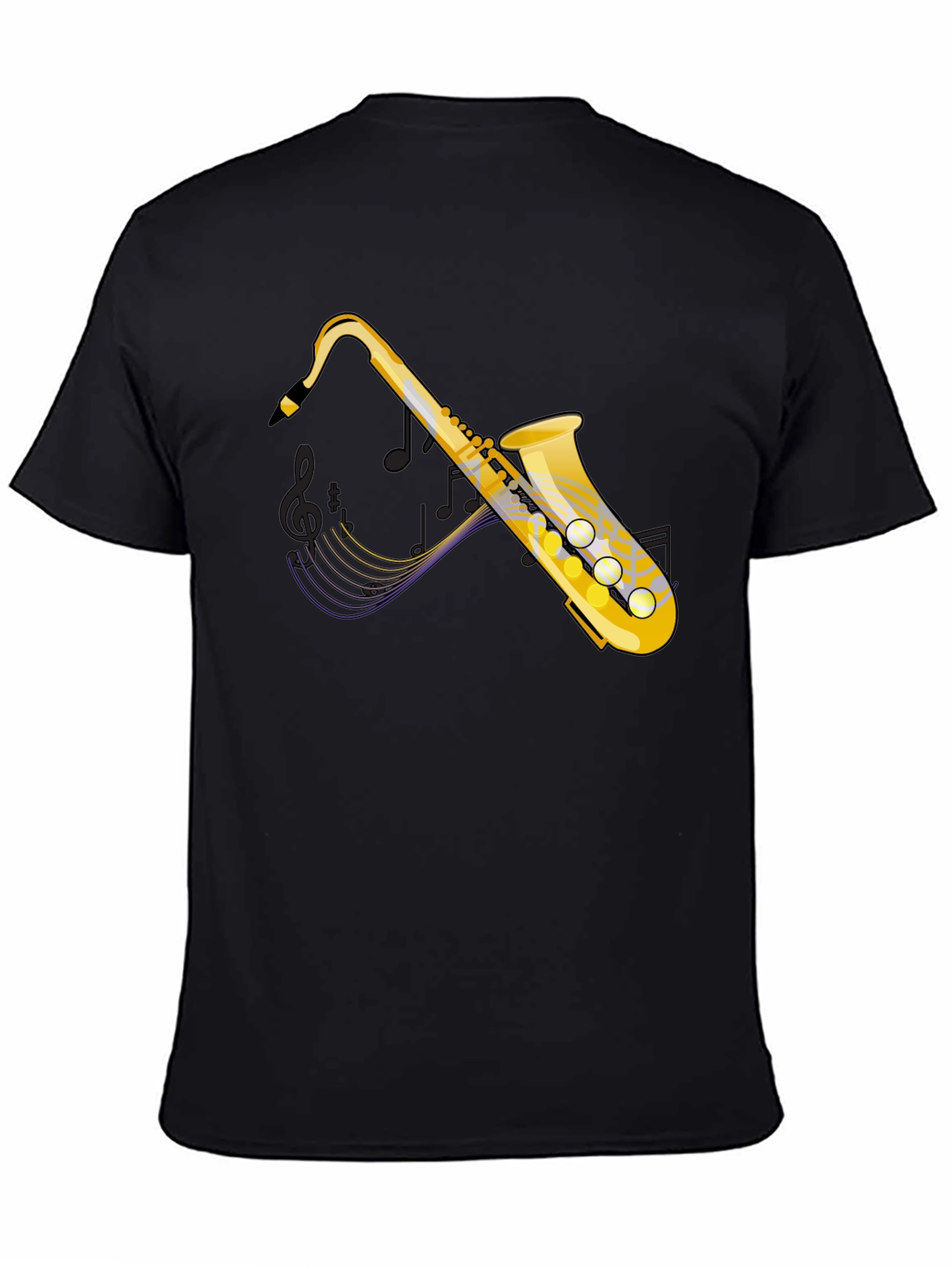 Saxophone Graphic Tee - Black Cotton Casual T-Shirt
