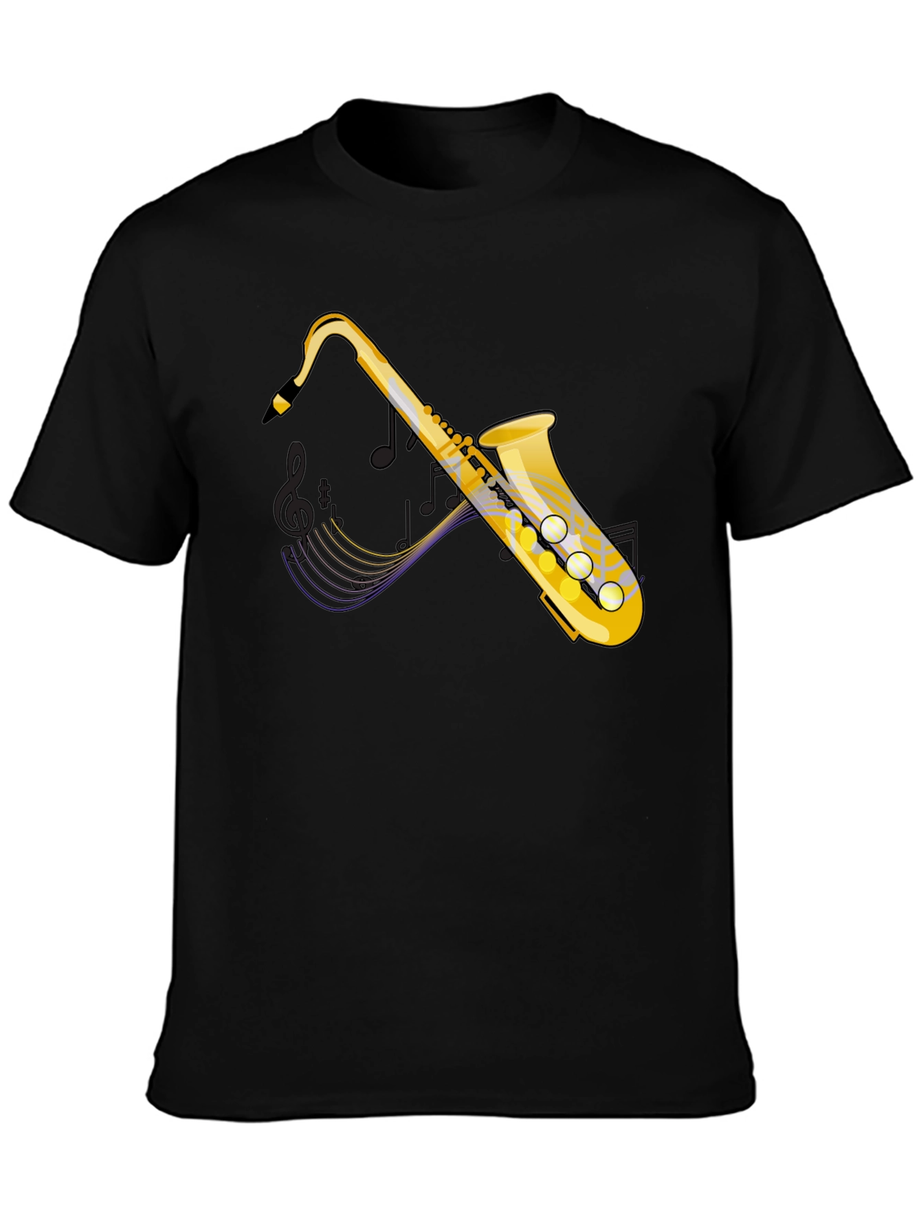 Saxophone Graphic Tee - Black Cotton Casual T-Shirt