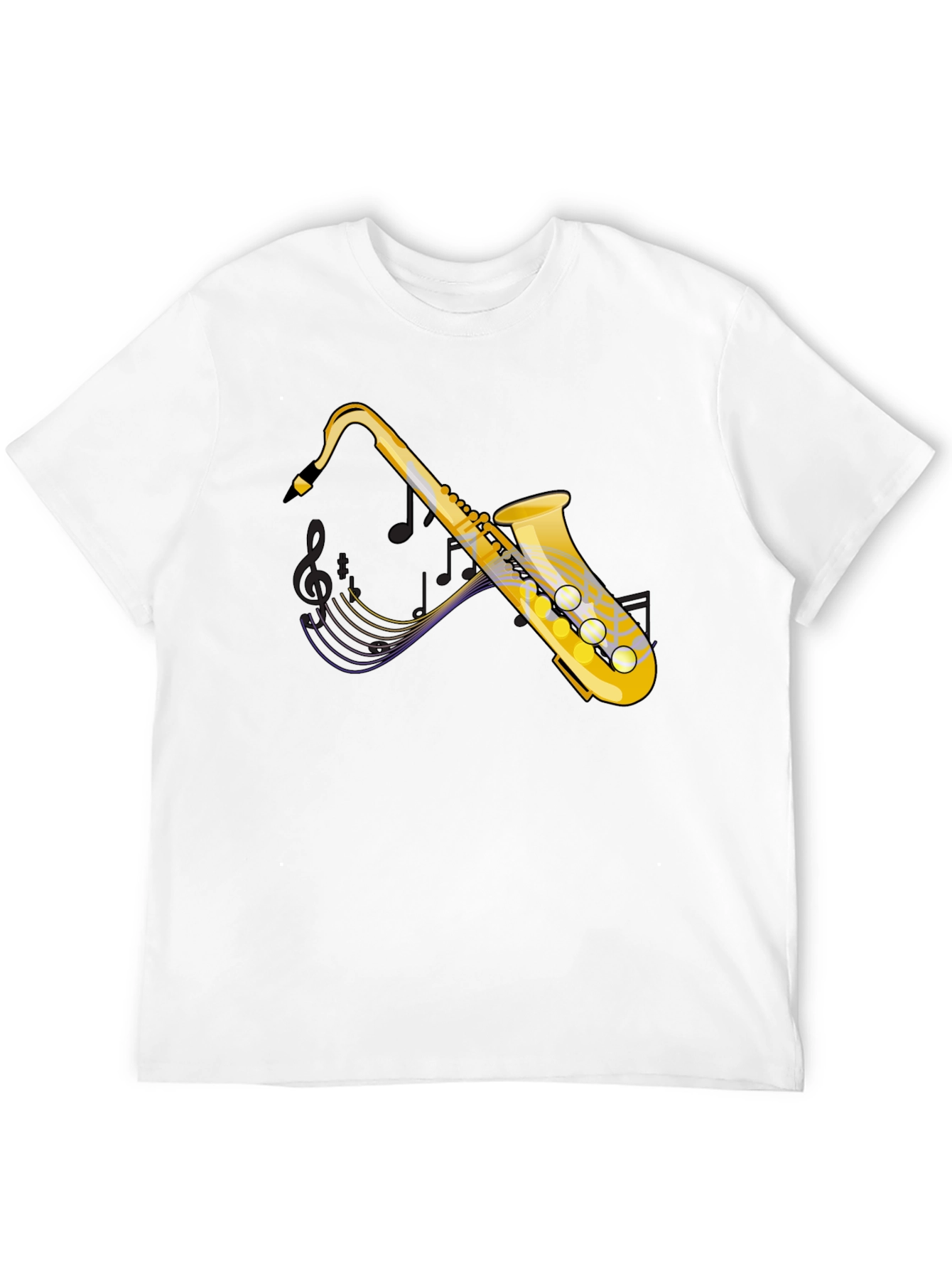 Saxophone Graphic Tee - Black Cotton Casual T-Shirt