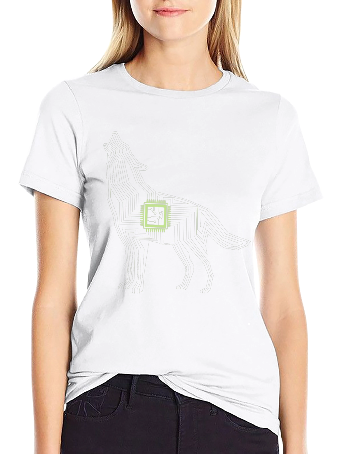 Tech Wolf Graphic Tee - Circuit Board Style