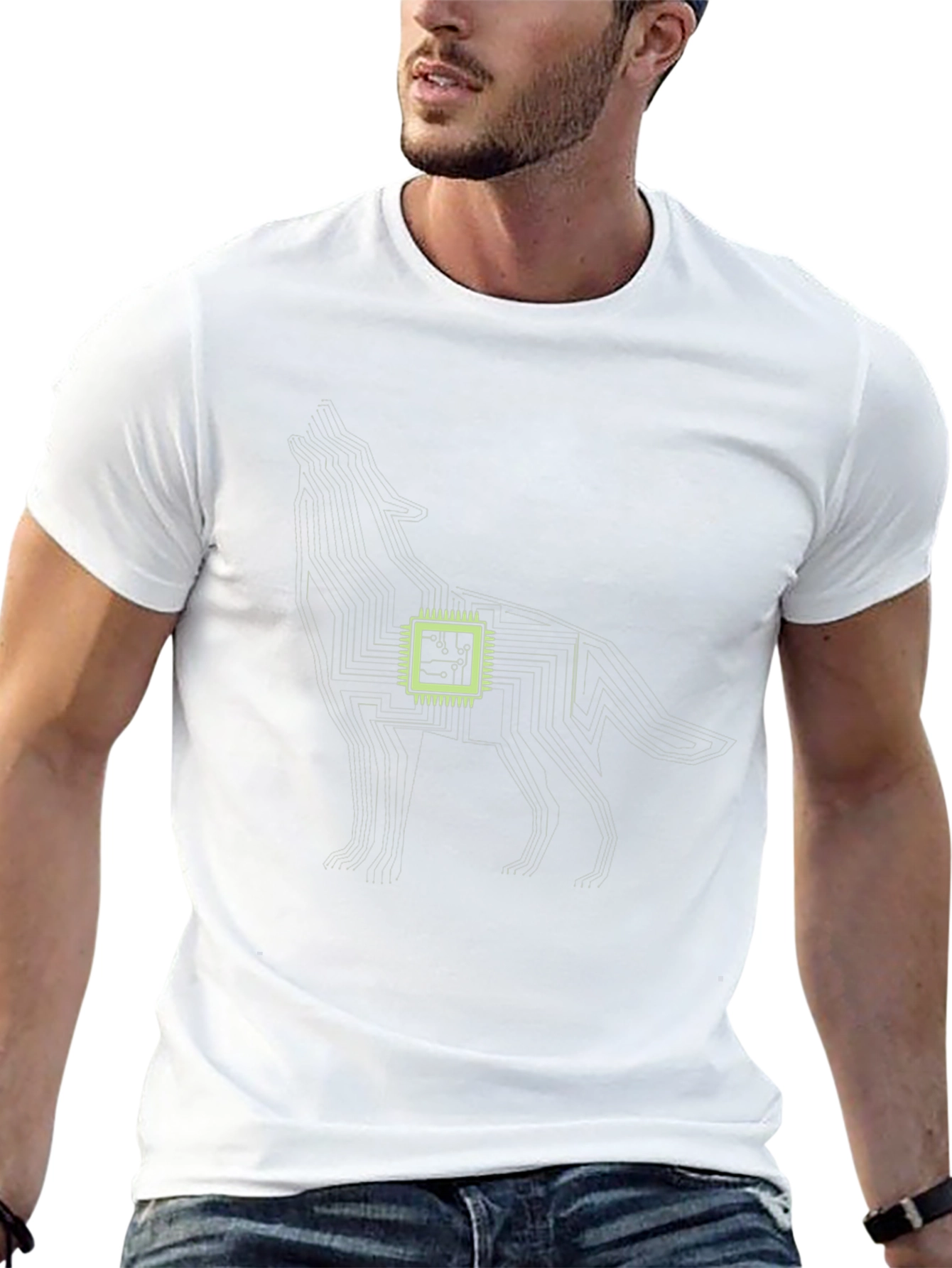 Tech Wolf Graphic Tee - Circuit Board Style