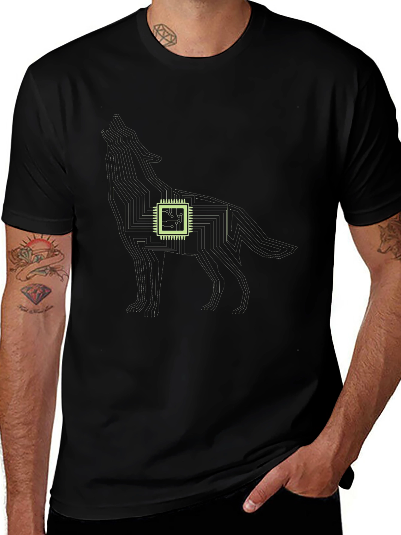 Tech Wolf Graphic Tee - Circuit Board Style