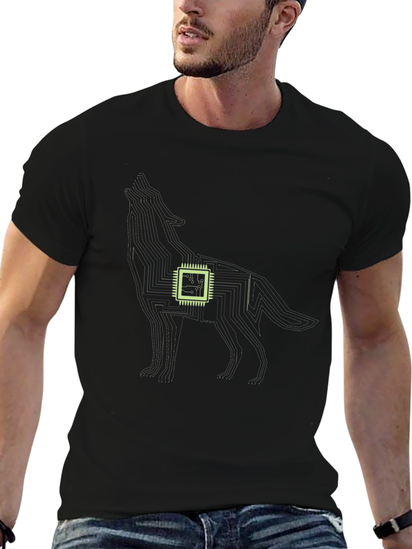 Tech Wolf Graphic Tee - Circuit Board Style