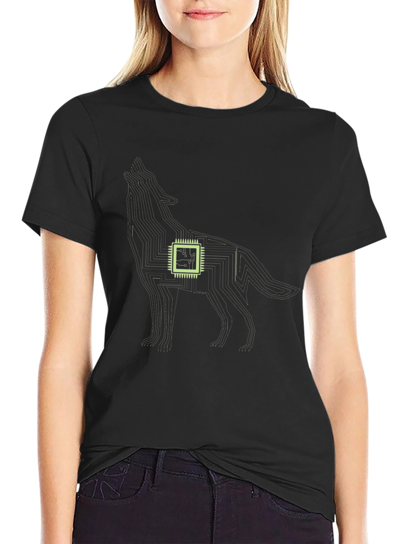 Tech Wolf Graphic Tee - Circuit Board Style