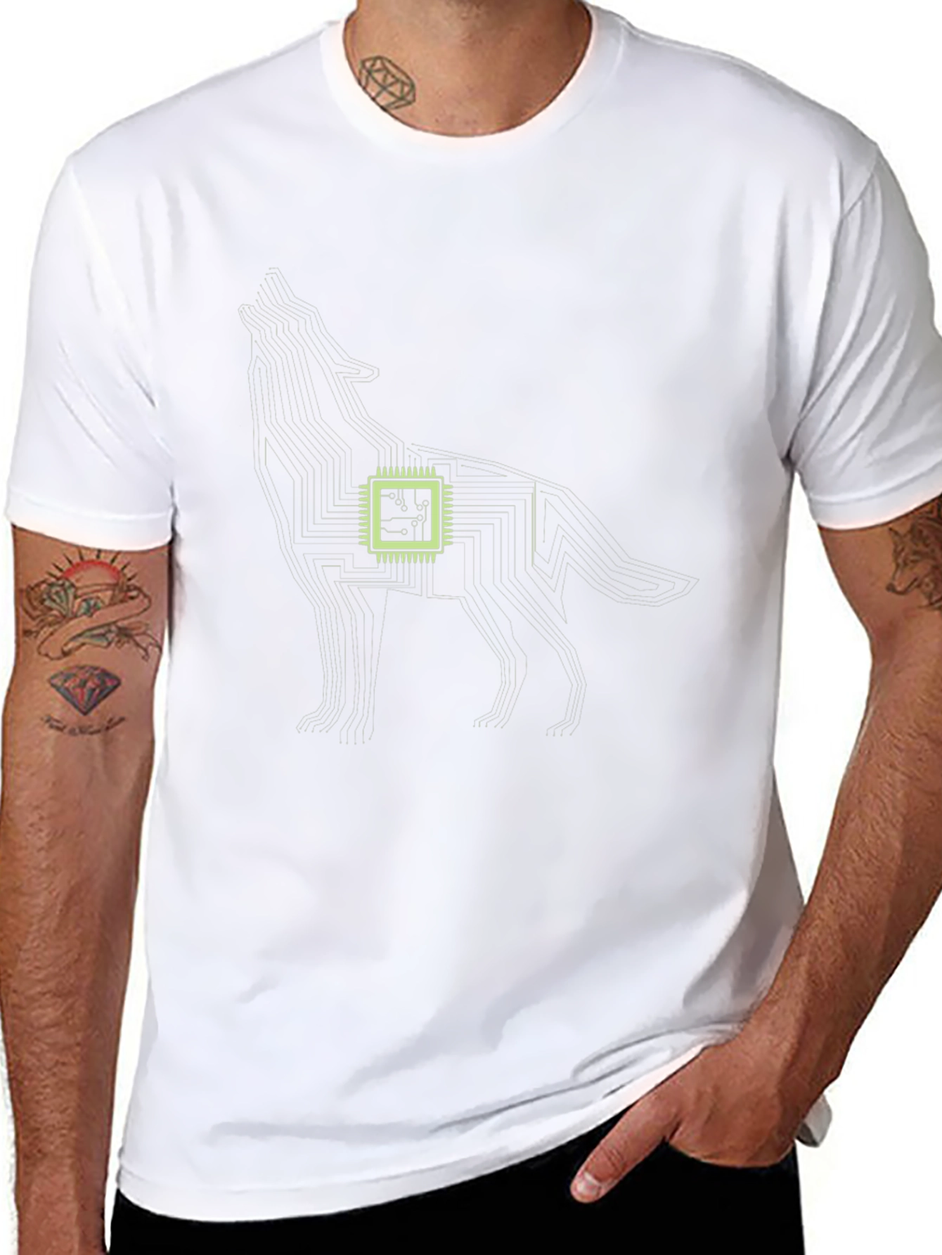 Tech Wolf Graphic Tee - Circuit Board Style