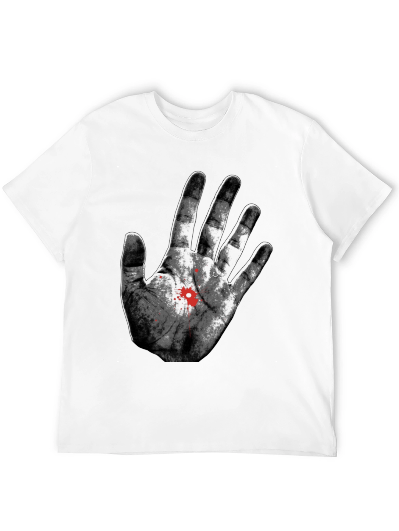 Bloody Hand Print Graphic Tee - Black Cotton T-Shirt