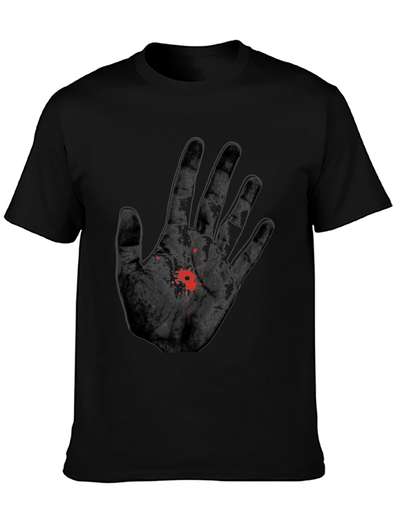 Bloody Hand Print Graphic Tee - Black Cotton T-Shirt