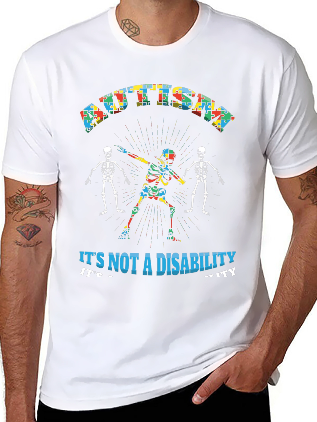 Autism Acceptance Skeleton Dab T-Shirt