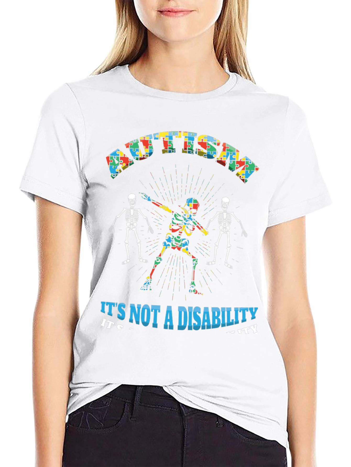 Autism Acceptance Skeleton Dab T-Shirt