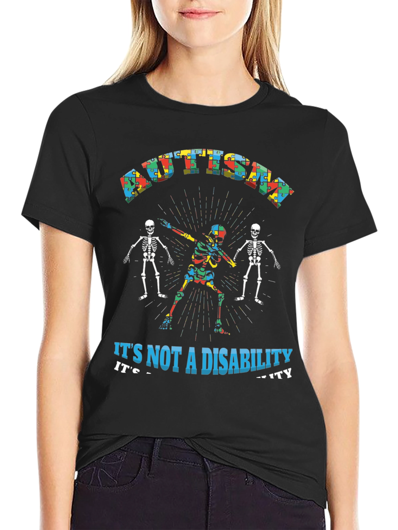 Autism Acceptance Skeleton Dab T-Shirt