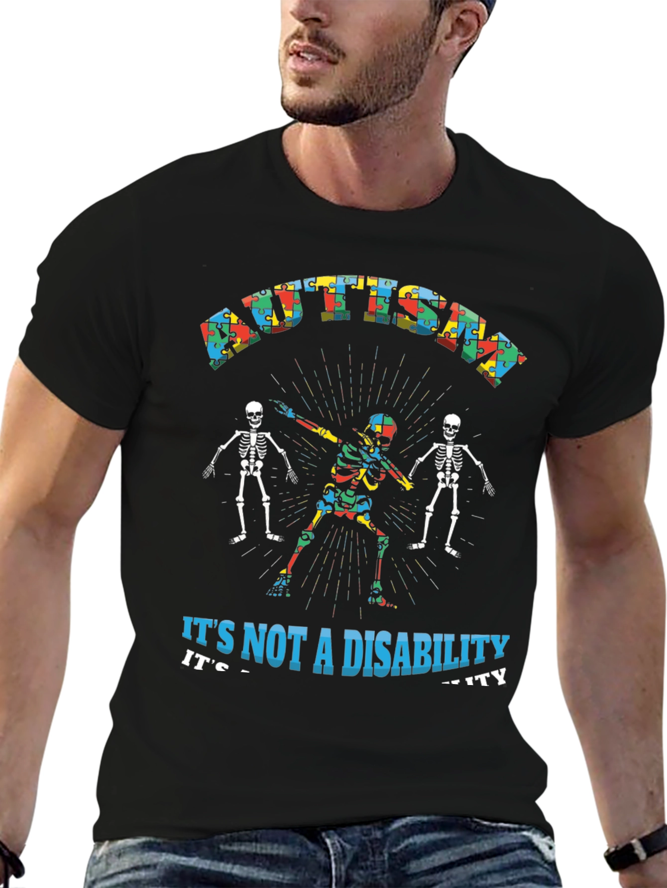 Autism Acceptance Skeleton Dab T-Shirt