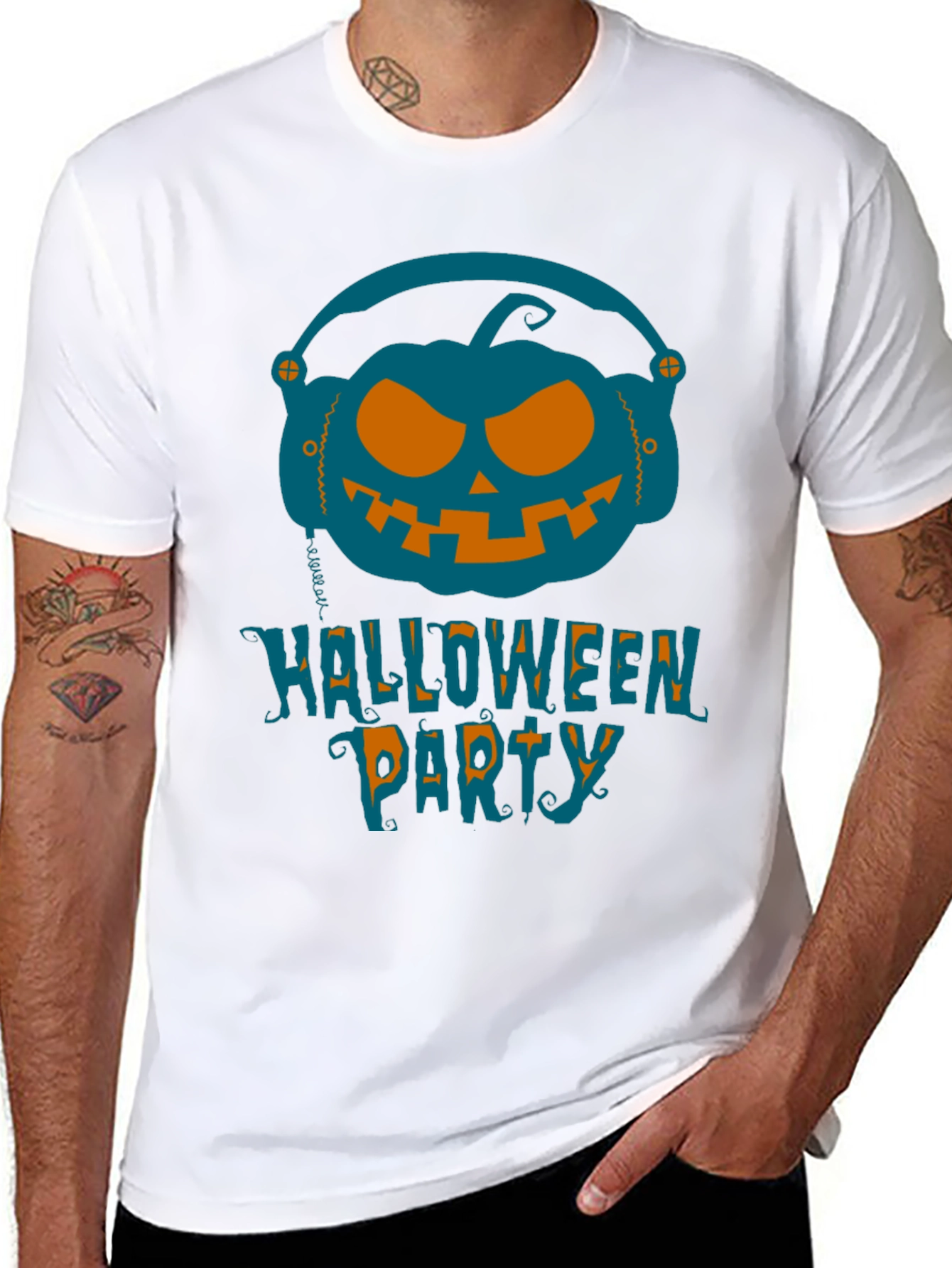 Halloween Party Pumpkin Headphone T-Shirt