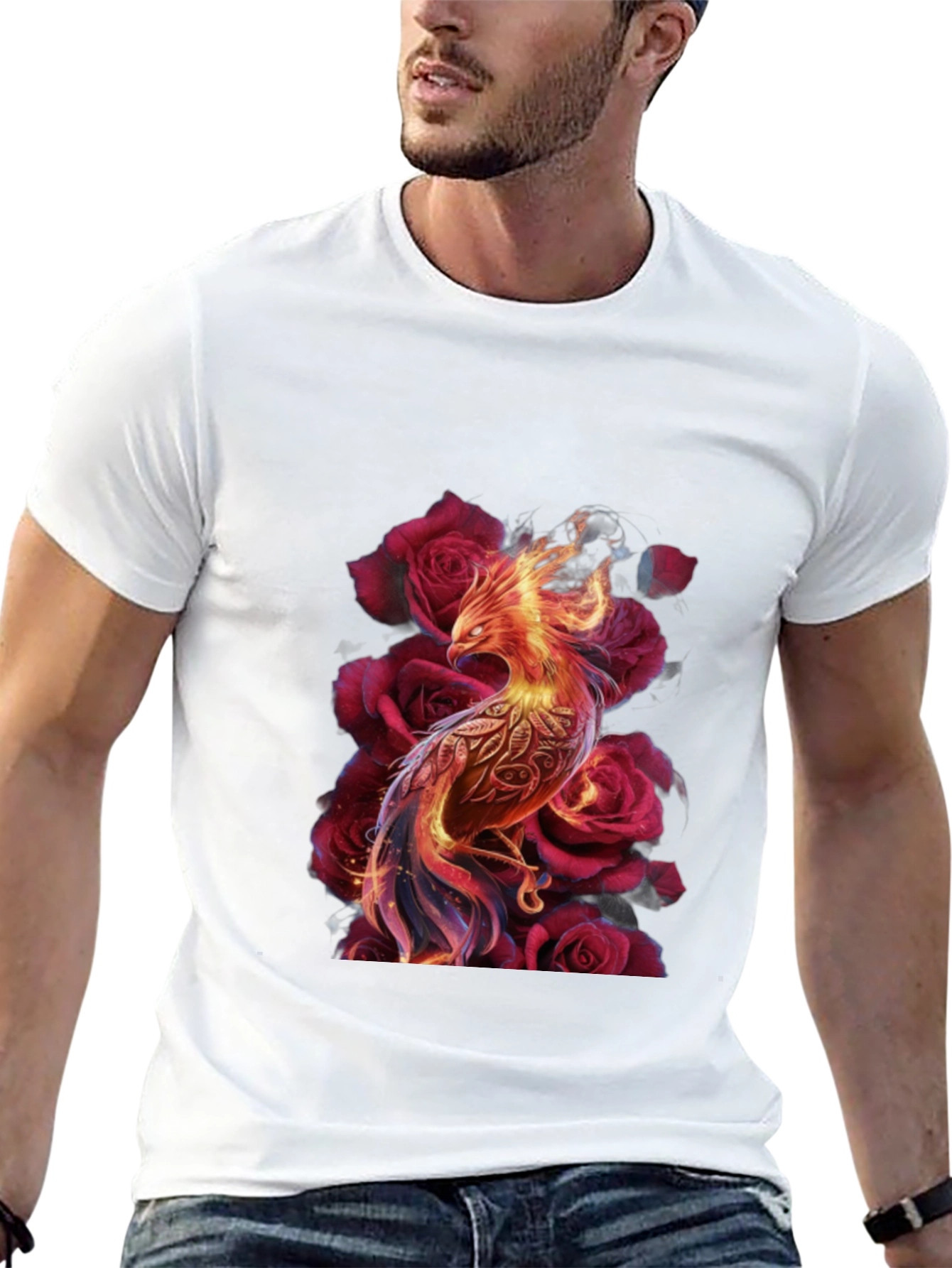 Phoenix & Roses Graphic Tee - Stylish Mens T-Shirt