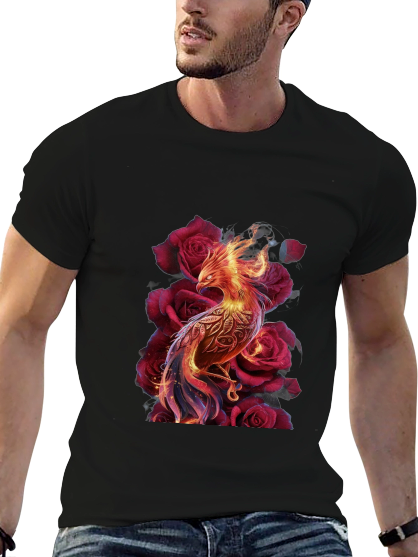 Phoenix & Roses Graphic Tee - Stylish Mens T-Shirt