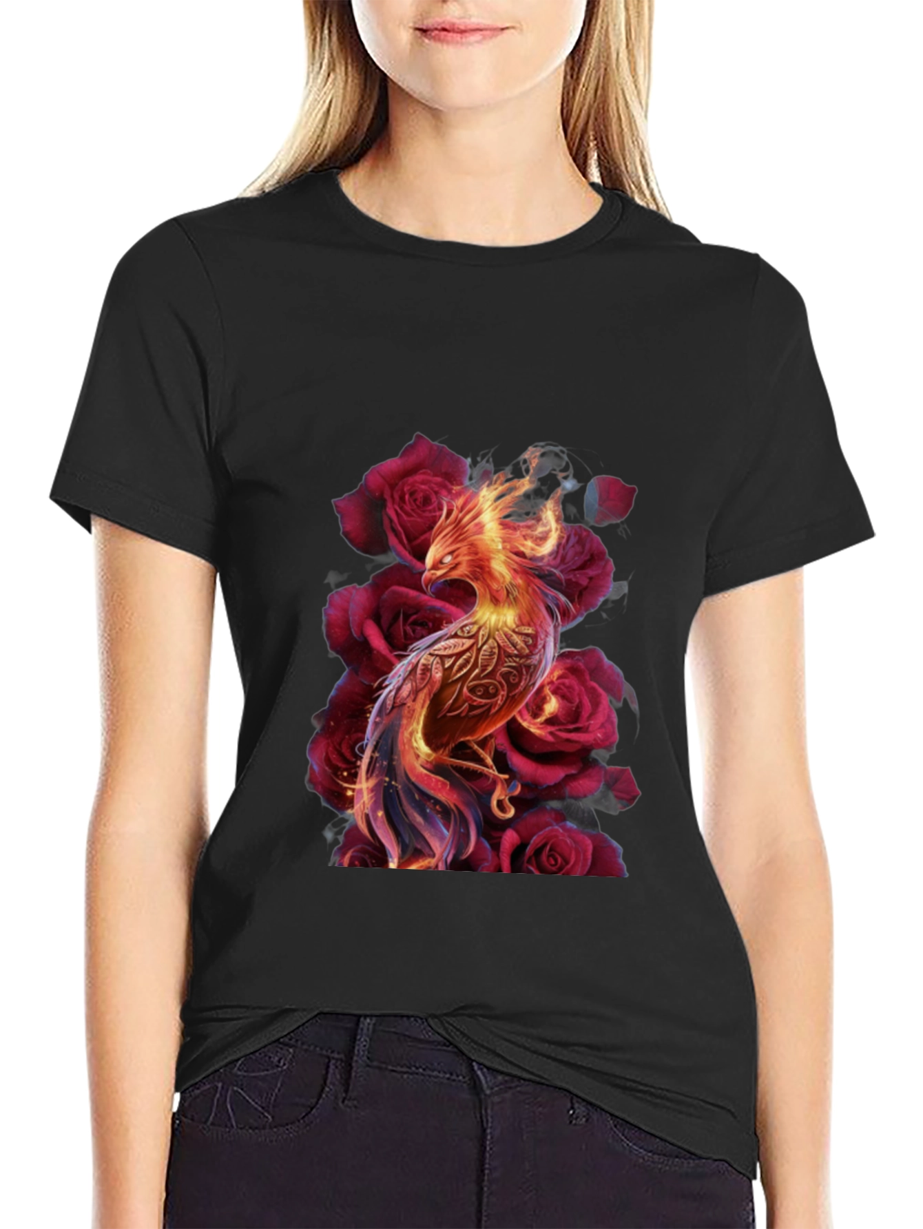 Phoenix & Roses Graphic Tee - Stylish Mens T-Shirt