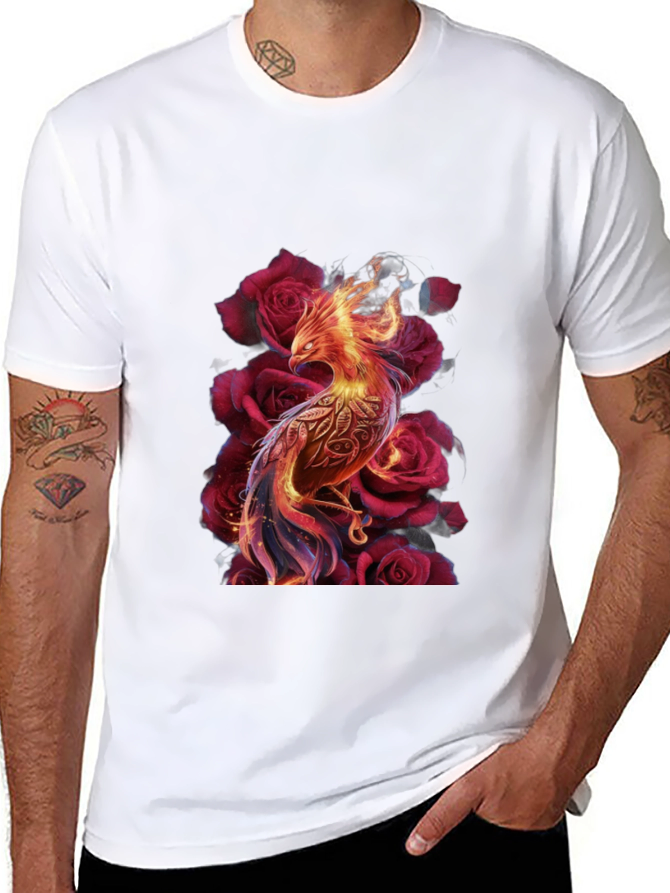 Phoenix & Roses Graphic Tee - Stylish Mens T-Shirt