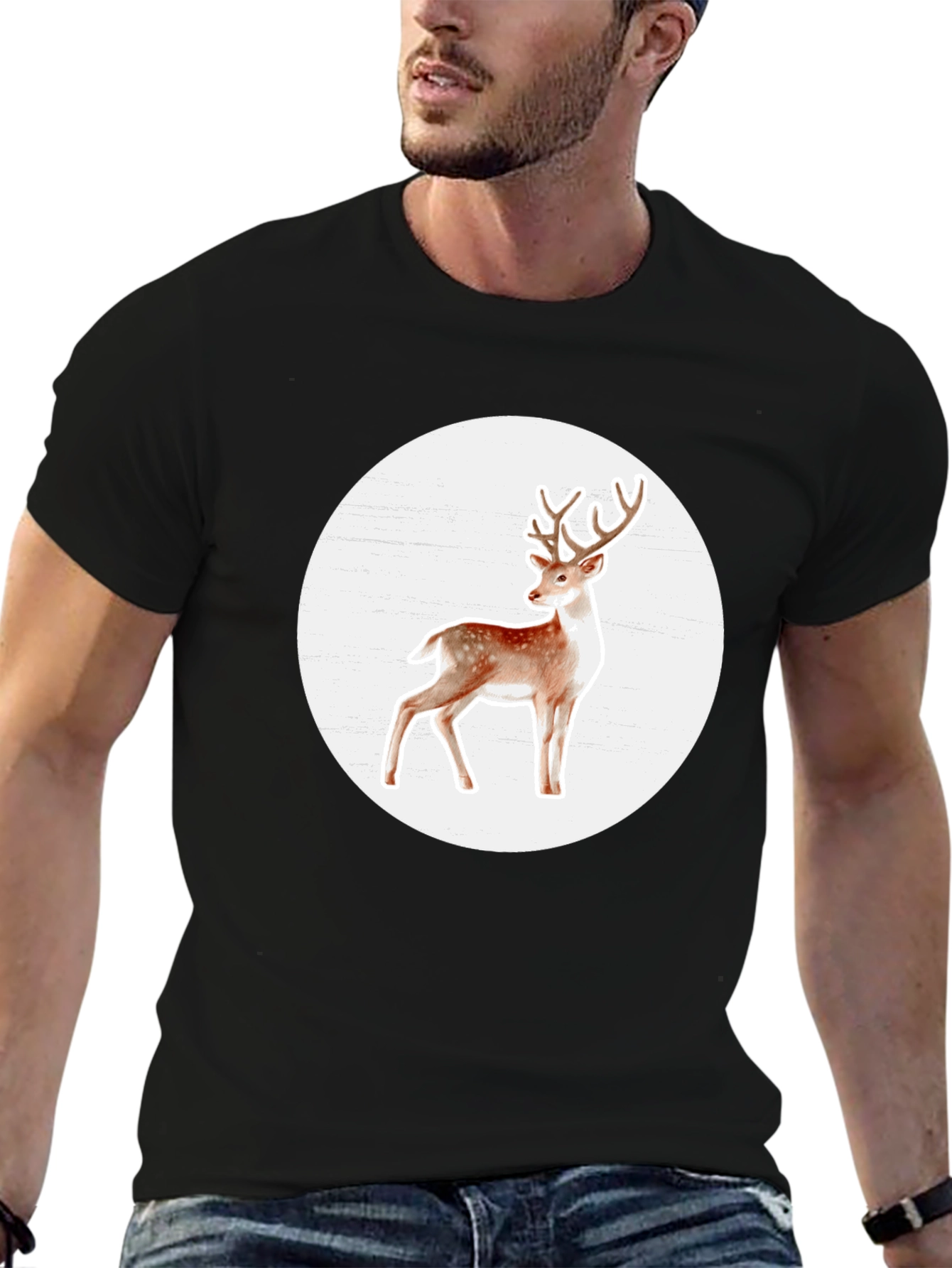 Deer Graphic Tee - Stylish Mens Black T-Shirt