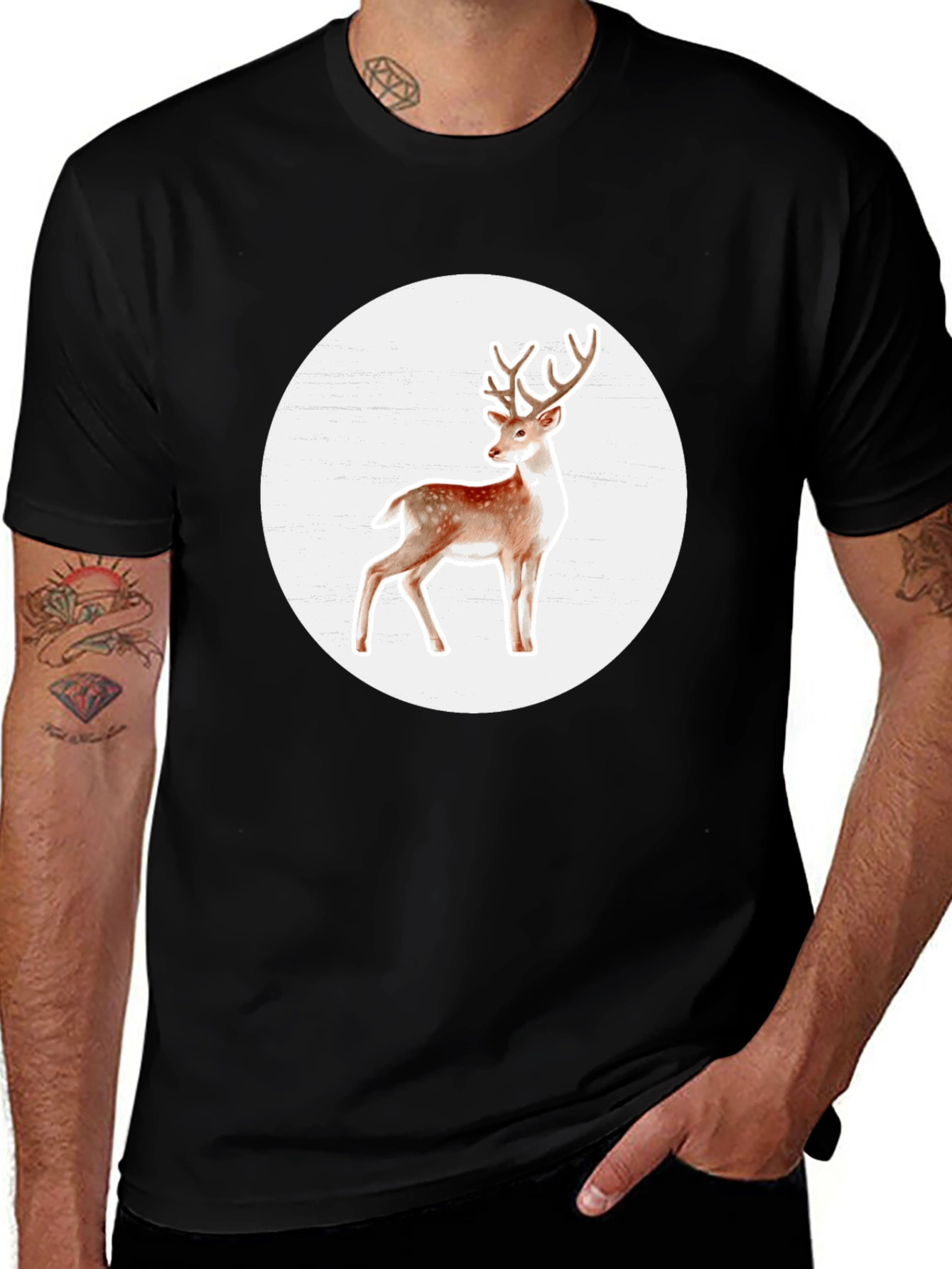 Deer Graphic Tee - Stylish Mens Black T-Shirt