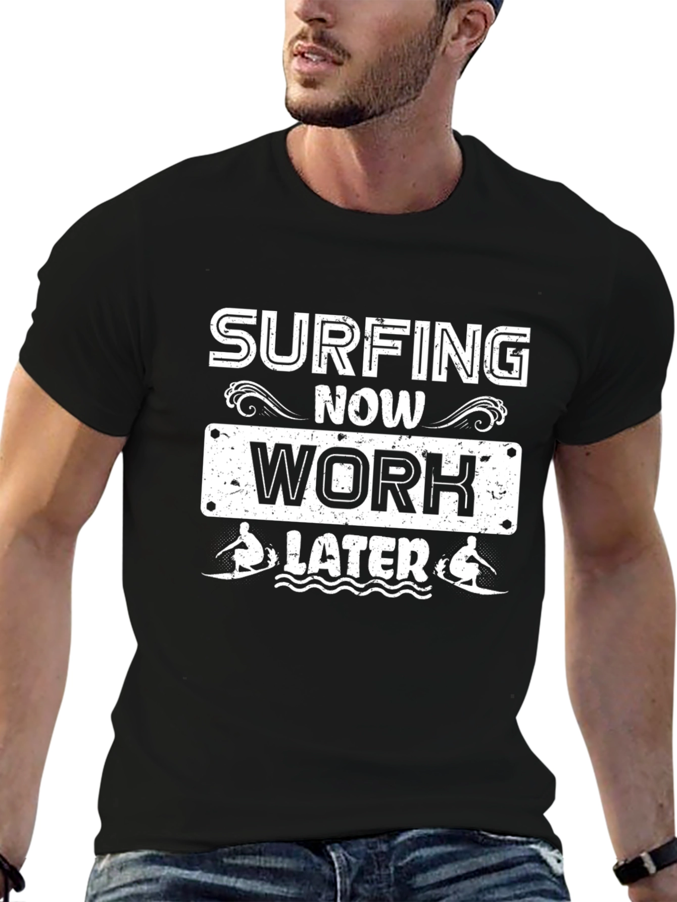 Surfing Now Work Later Graphic T-Shirt