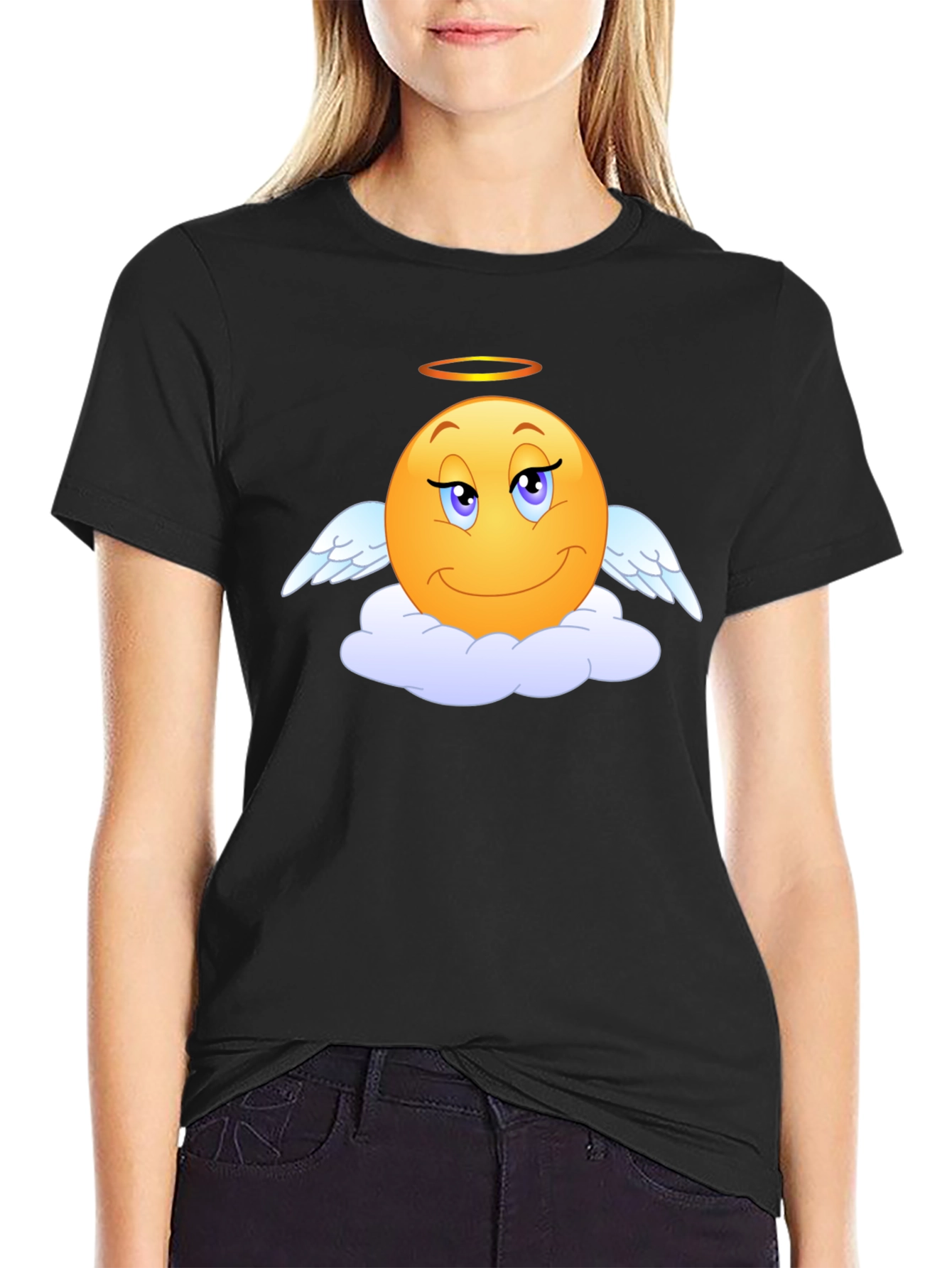 Angel Emoji Black T-Shirt