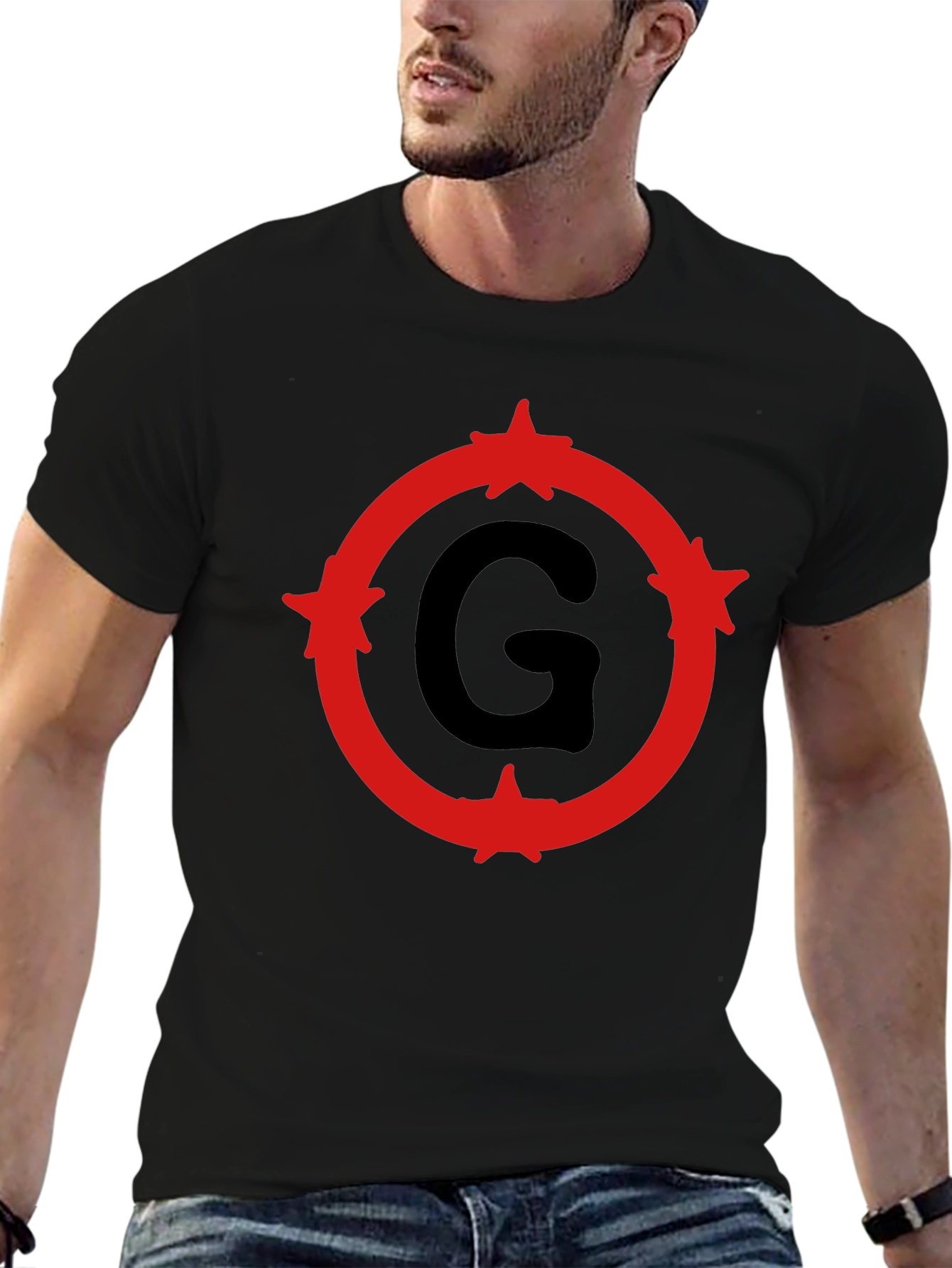 Black T-Shirt with Letter G Circle Graphic