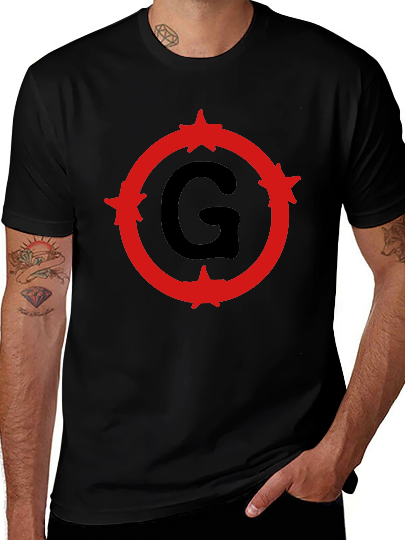 Black T-Shirt with Letter G Circle Graphic